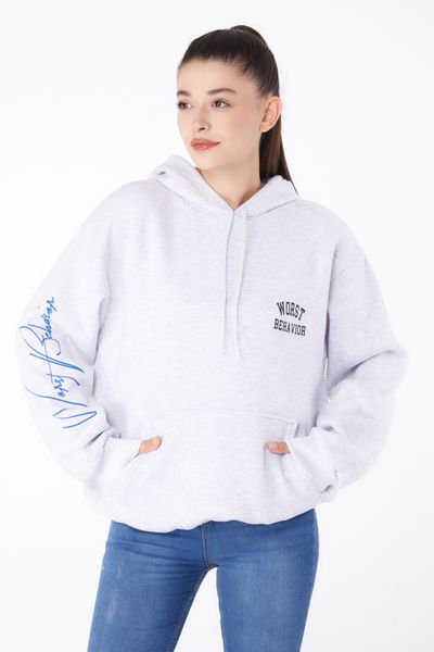 Baskılı Sweatshirt Gri - 26279 