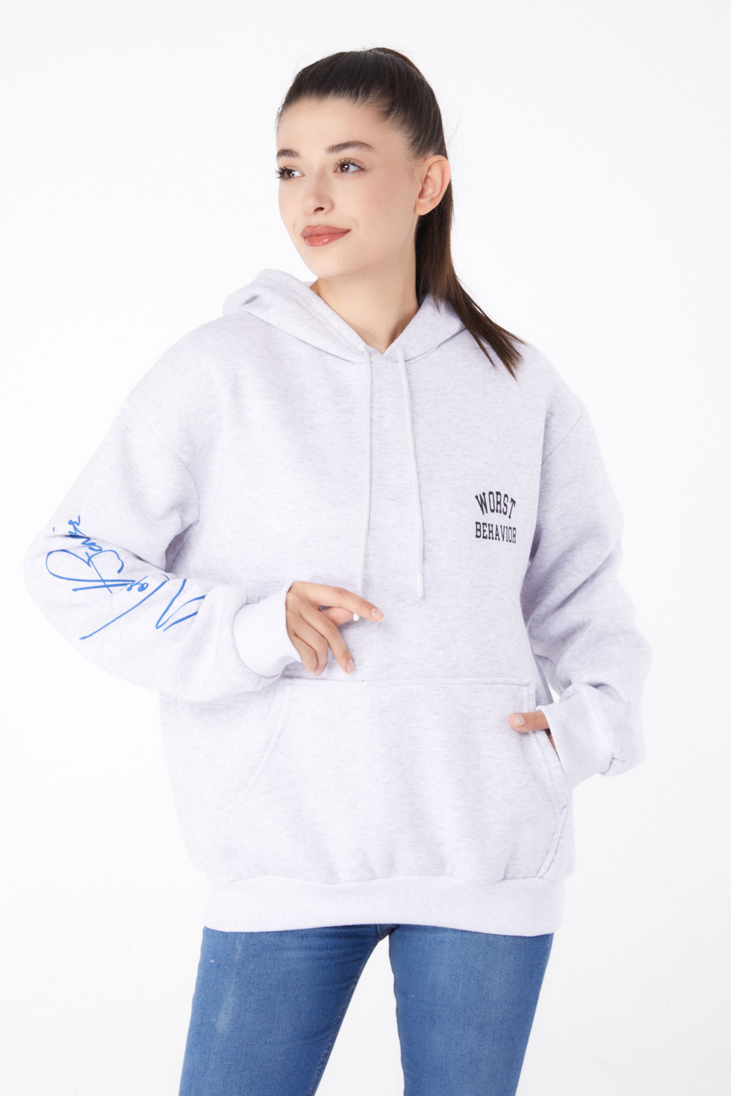 Baskılı Sweatshirt Gri - 26279 - 2
