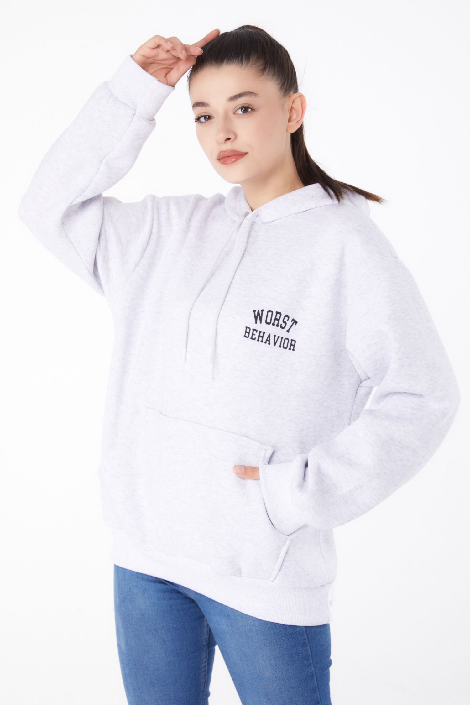 Baskılı Sweatshirt Gri - 26279 - 3