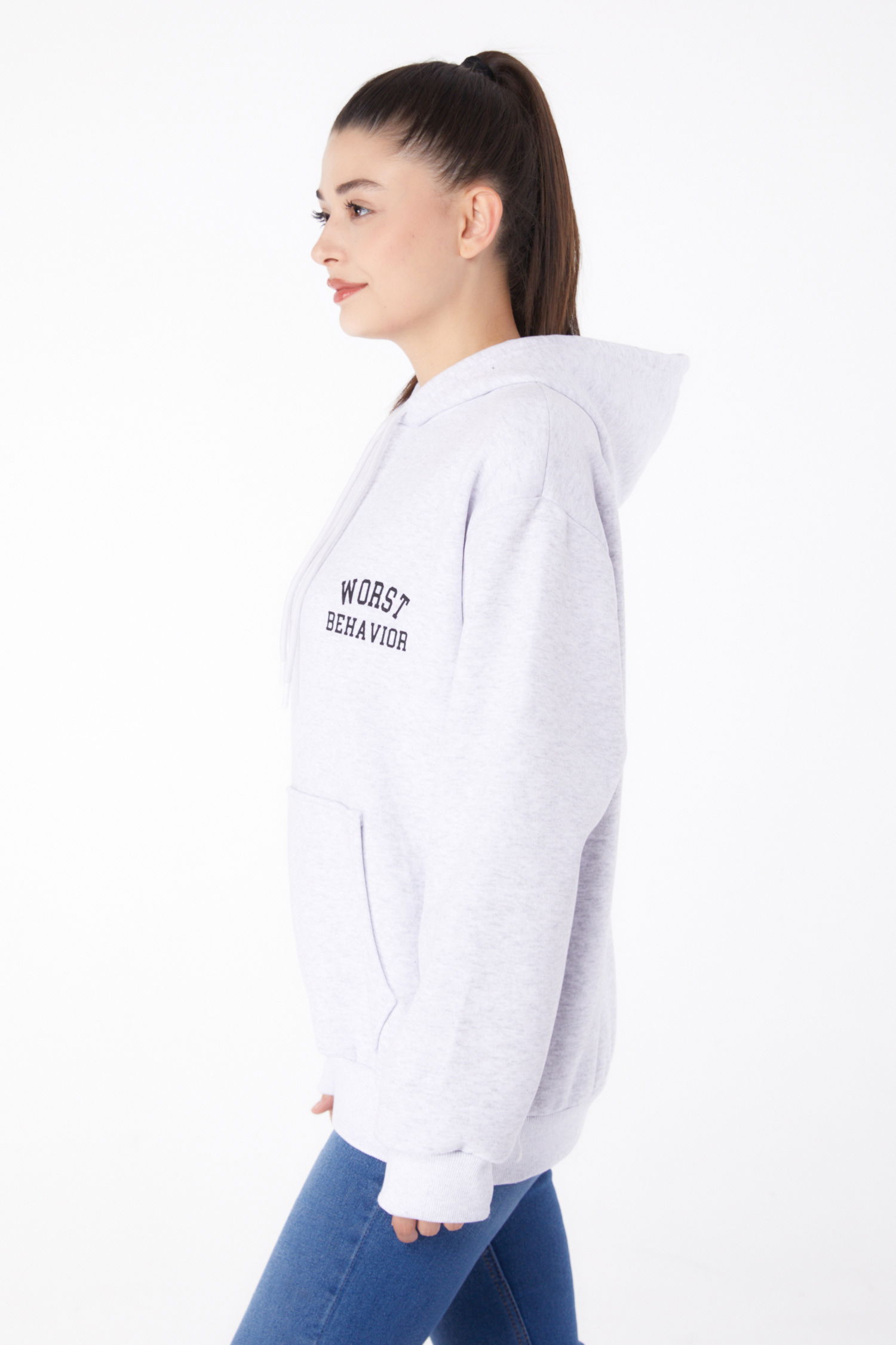 Baskılı Sweatshirt Gri - 26279 - 4