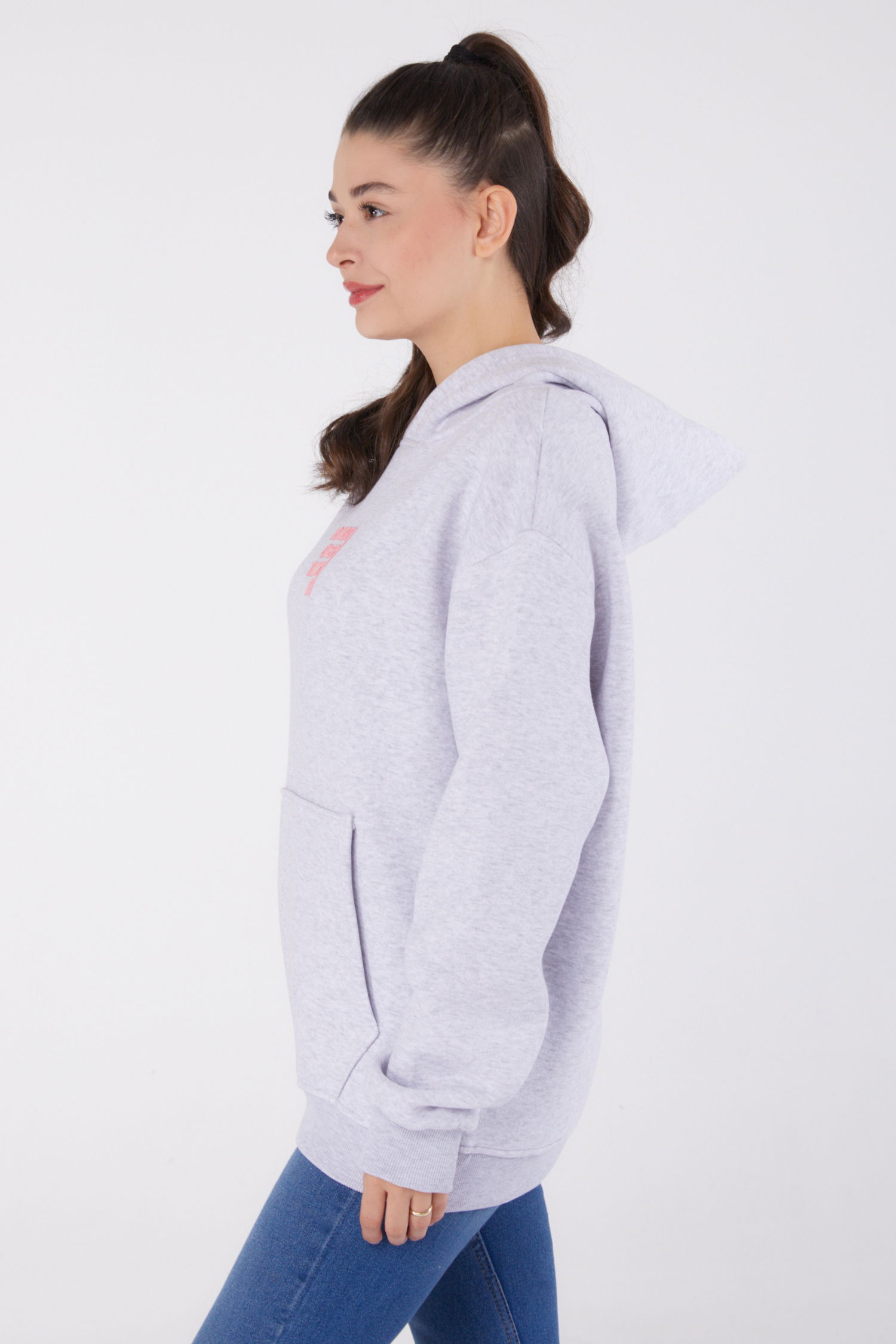 Baskılı Sweatshirt Gri - 26474 - 3