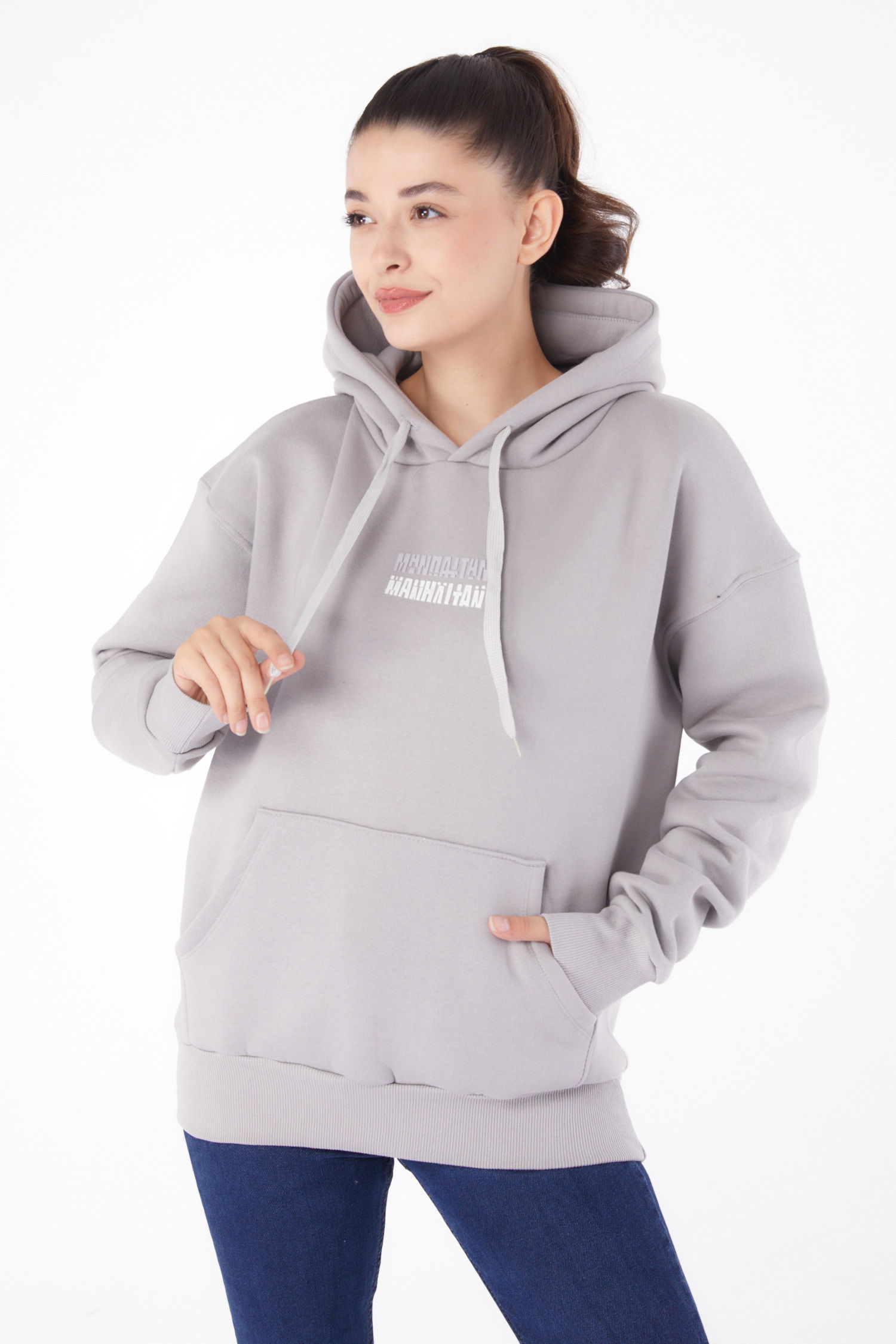 Kapşonlu Sweat Gri - 26220 - 3