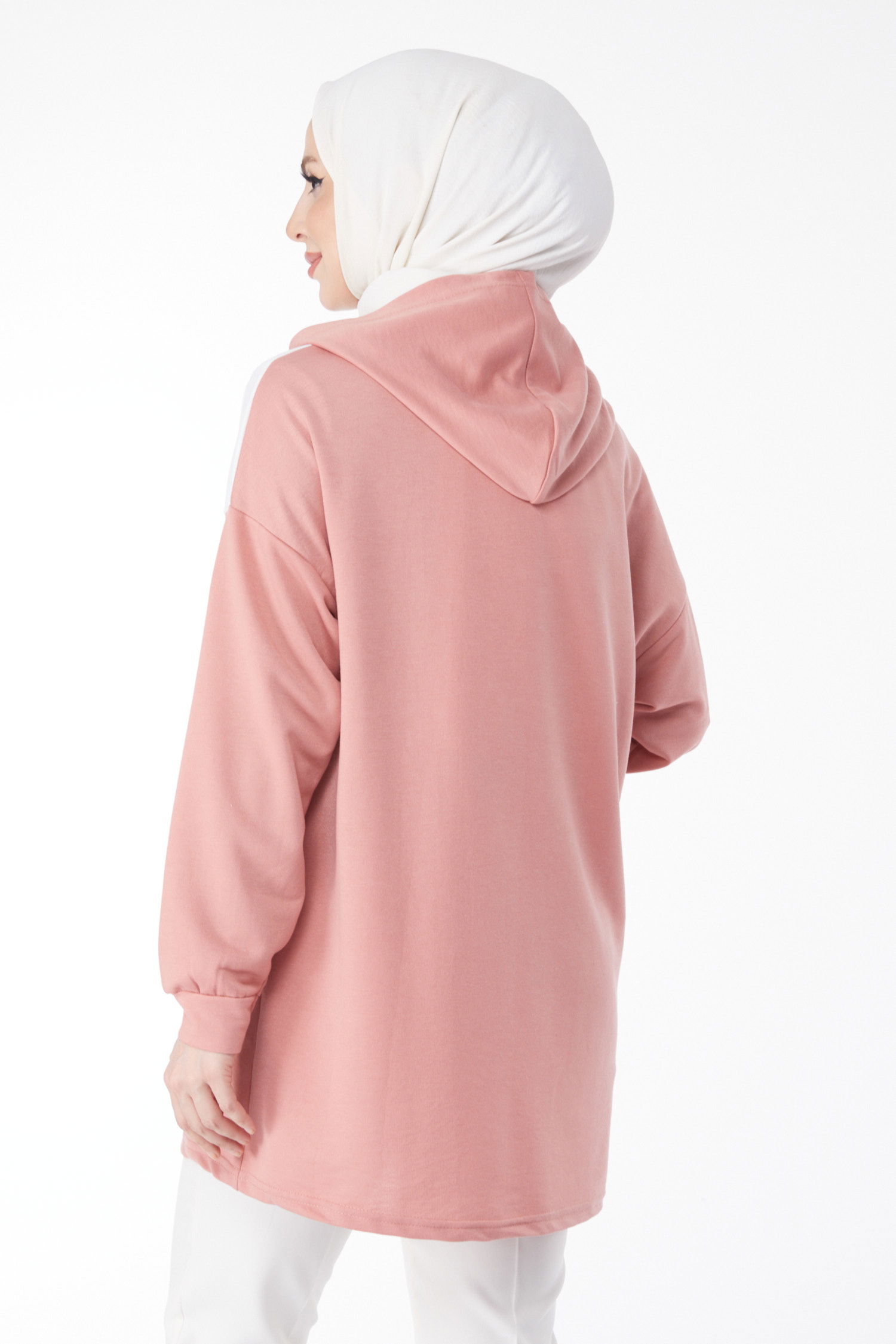 Düz Kapşonlu Yaka Kadın Gül Baskılı Kapşonlu Sweatshirt - 13134 - 5