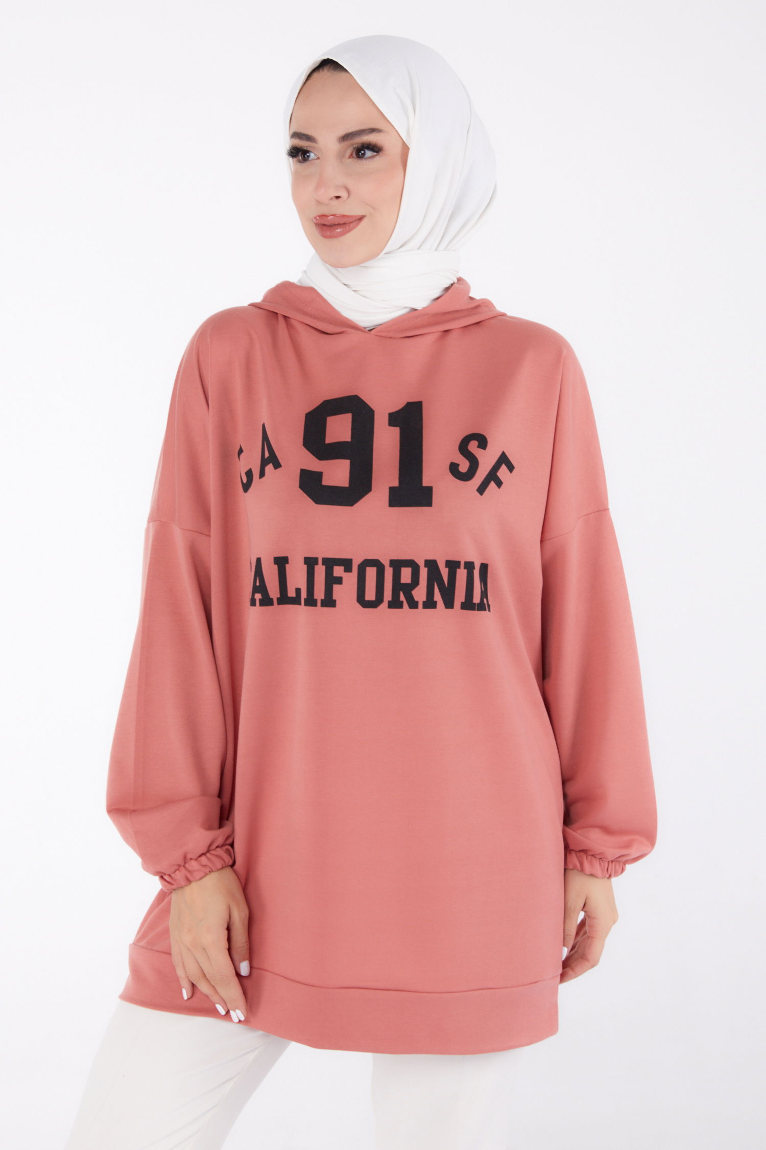 Baskılı Sweatshirt Gül - 13329 - 2