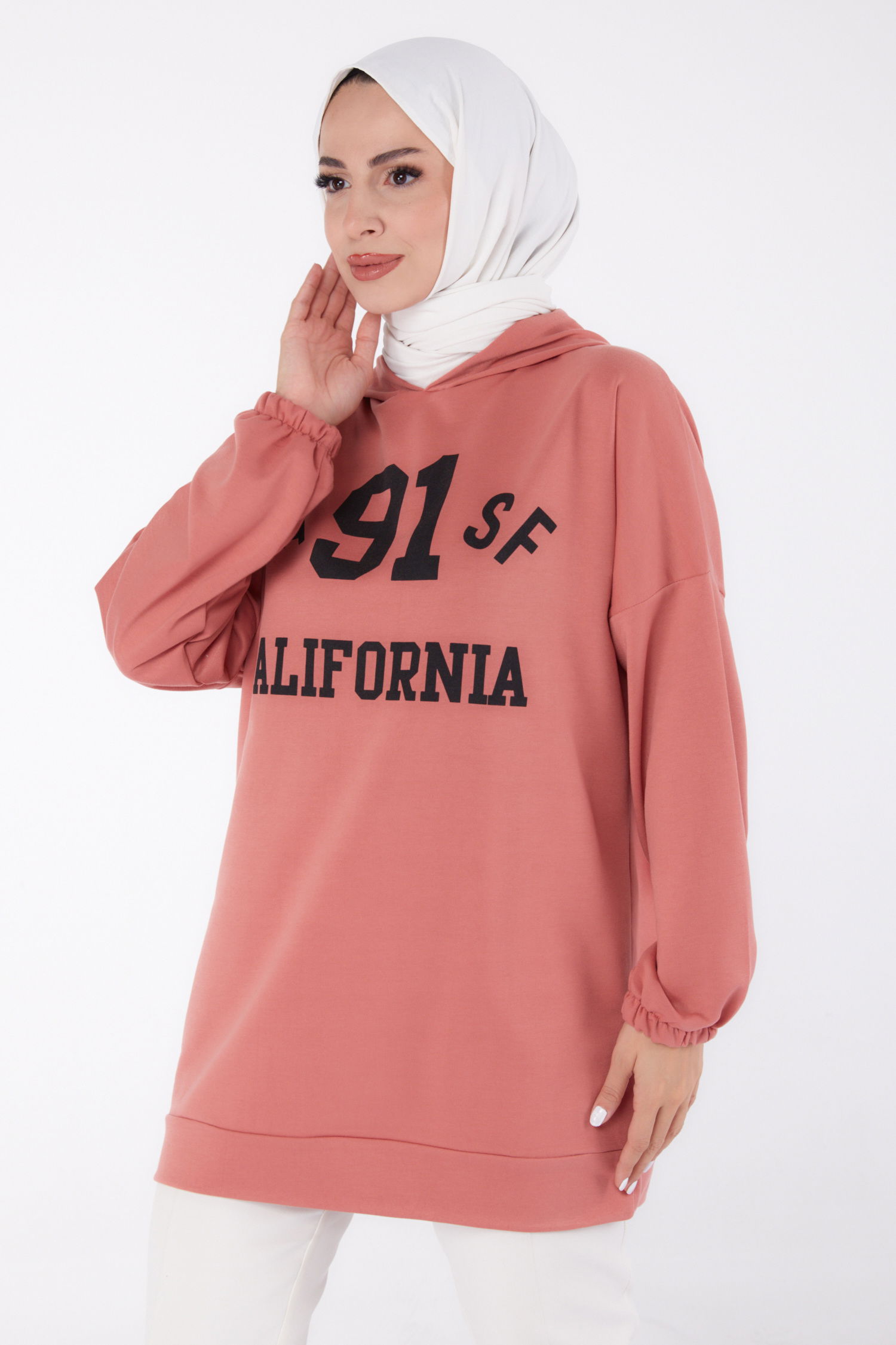 Baskılı Sweatshirt Gül - 13329 - 3