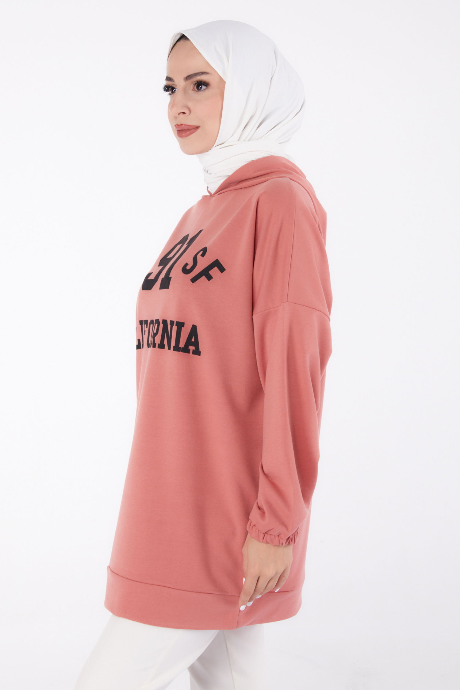Baskılı Sweatshirt Gül - 13329 - 4