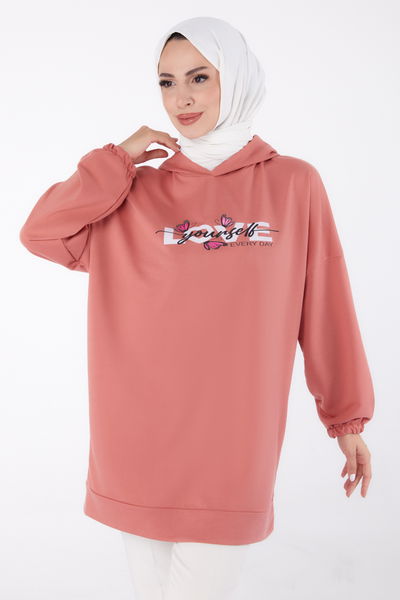Baskılı Sweatshirt Gül - 13330 