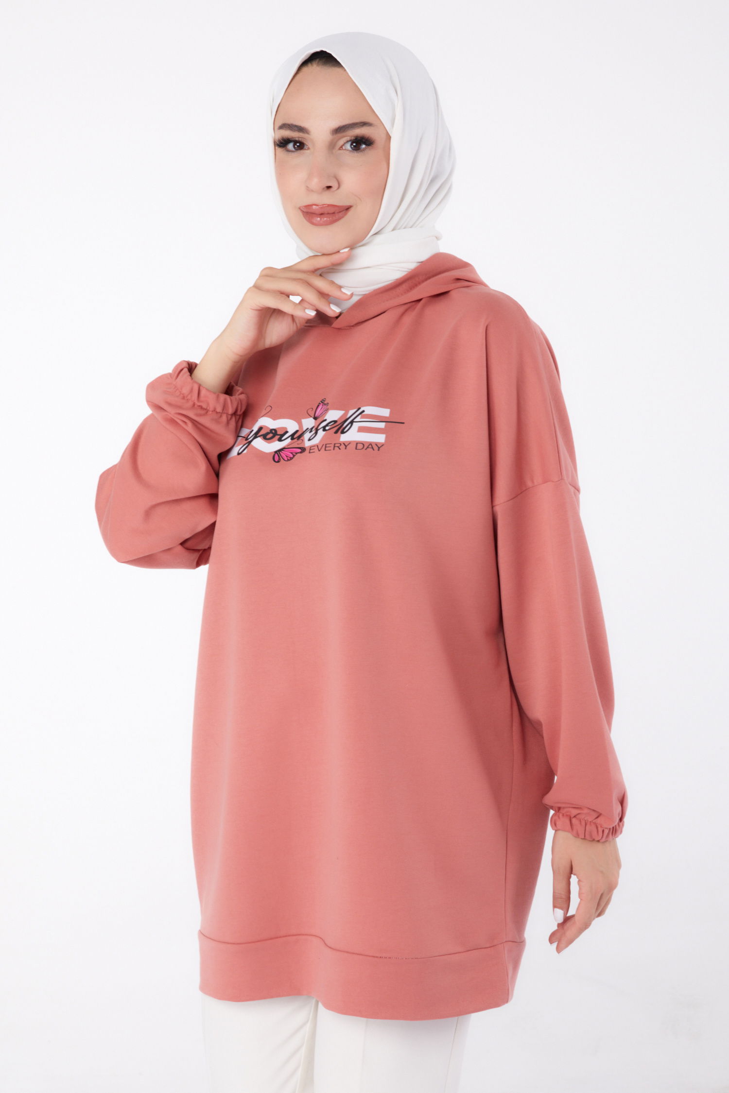 Baskılı Sweatshirt Gül - 13330 - 2