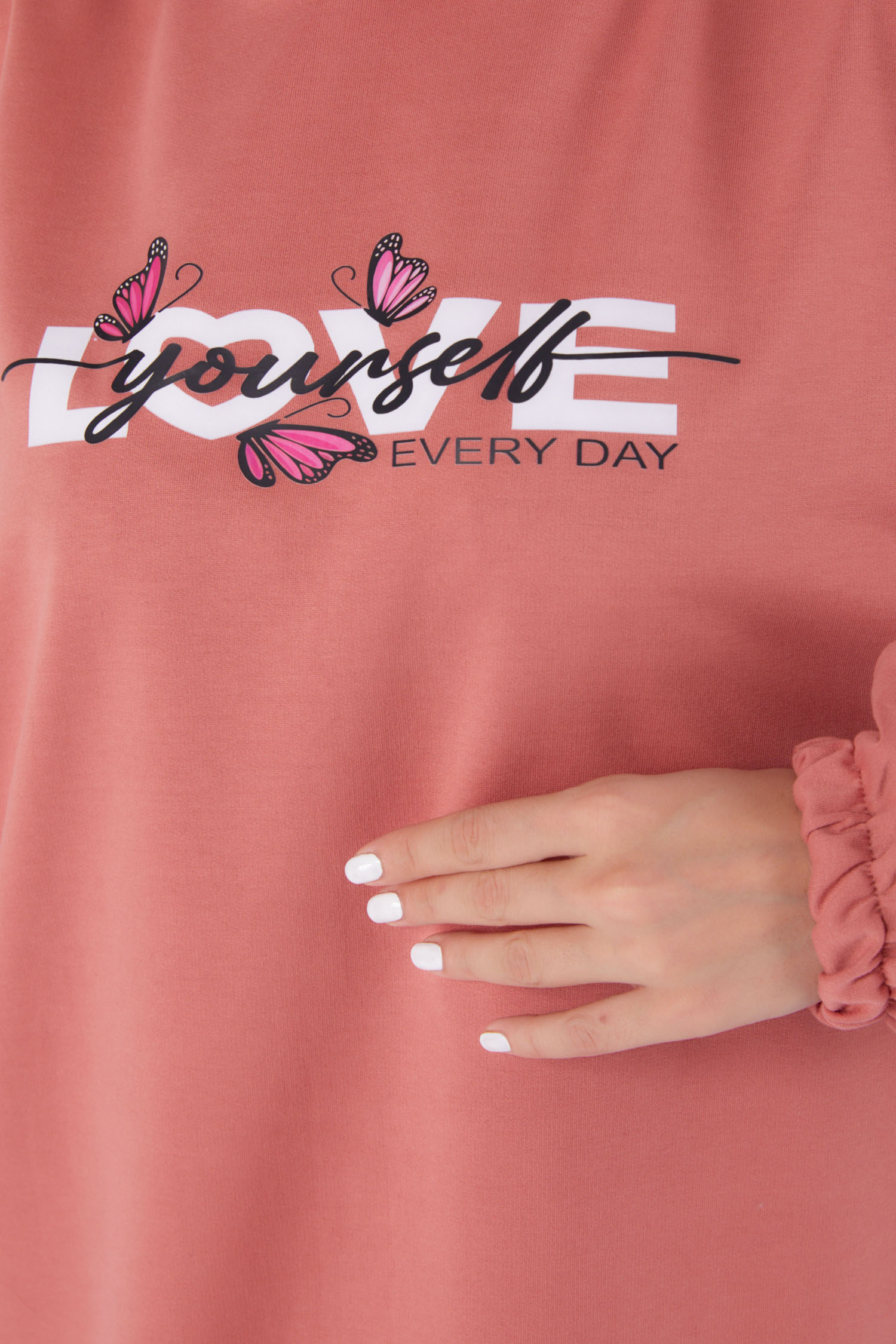 Baskılı Sweatshirt Gül - 13330 - 5