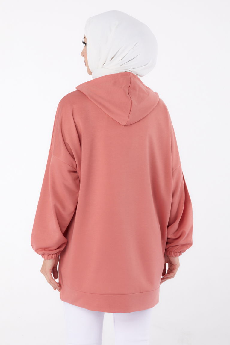 Düz Kapşonlu Yaka Kadın Gül Baskılı Sweatshirt - 13333 - TOFİSA