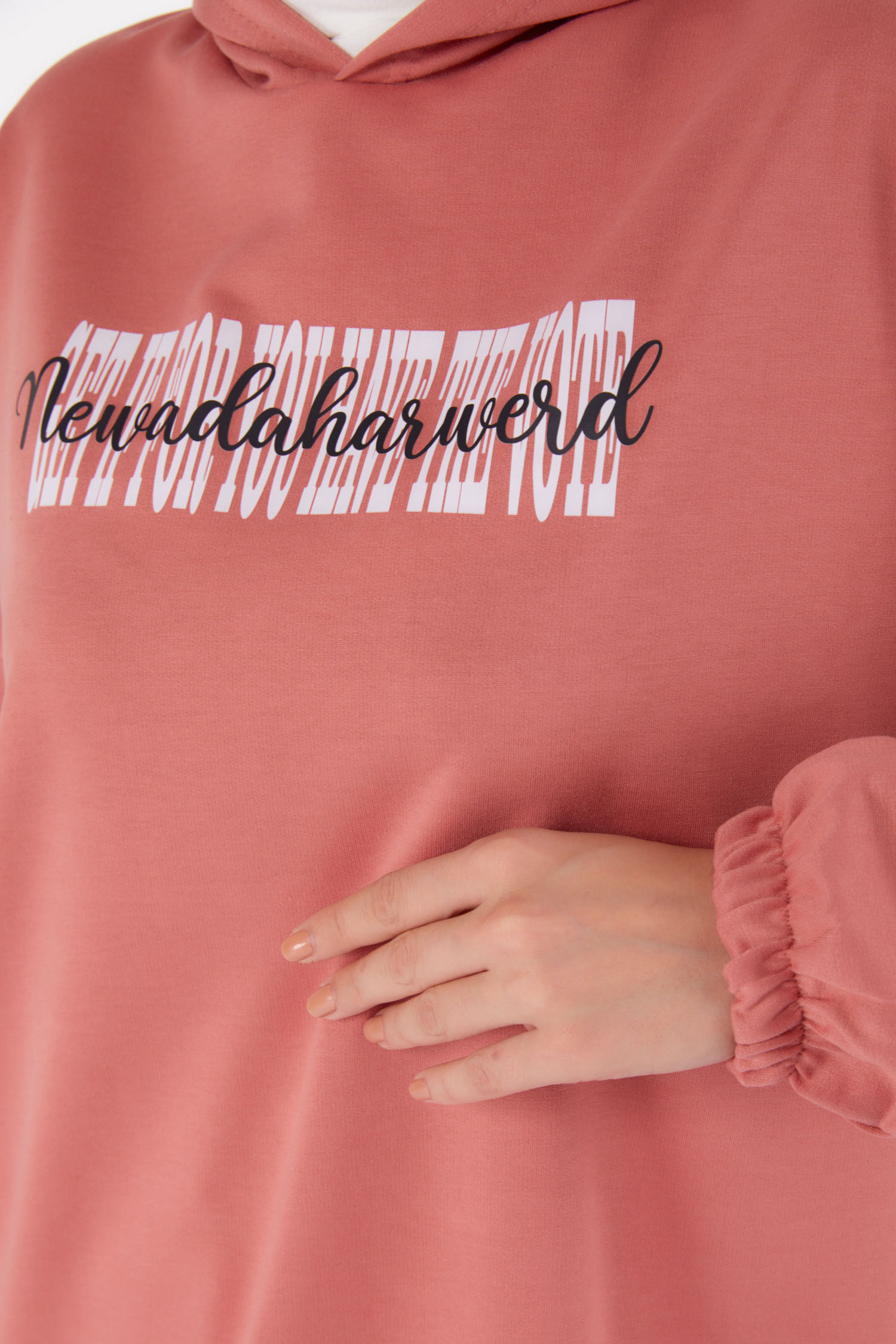 Düz Kapşonlu Yaka Kadın Gül Baskılı Sweatshirt - 13334 - 6