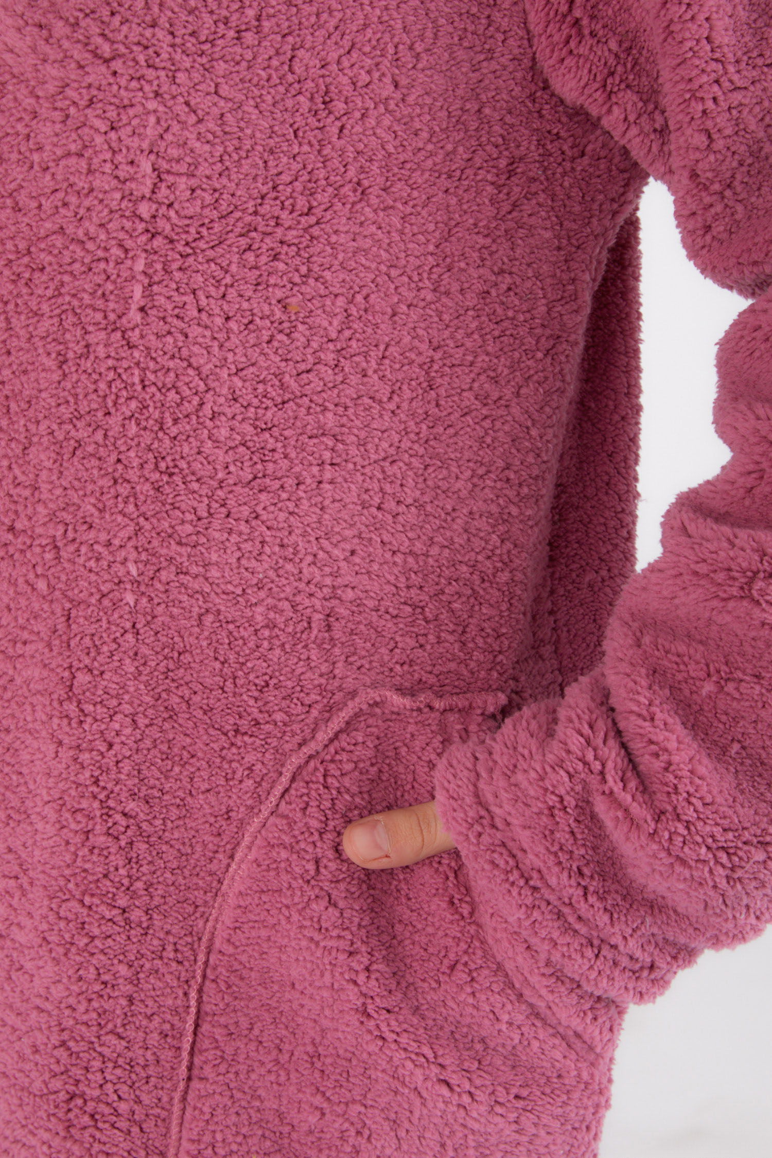 Düz Kapşonlu Yaka Kadın Gul Kurusu Peluş Kısa Mont - 26459 - 5