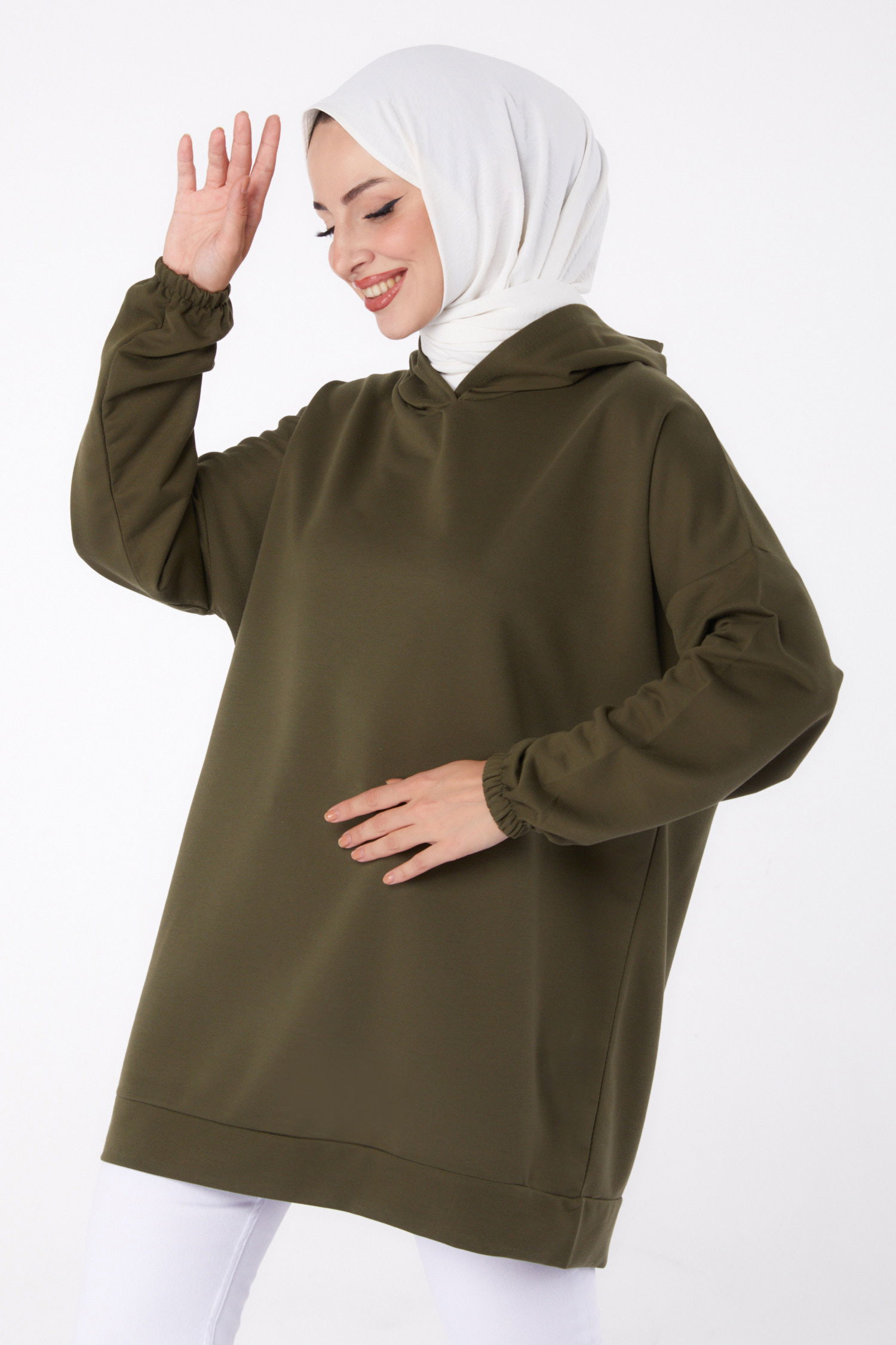 Arkası Baskılı Sweatshirt Haki - 13327 - 1