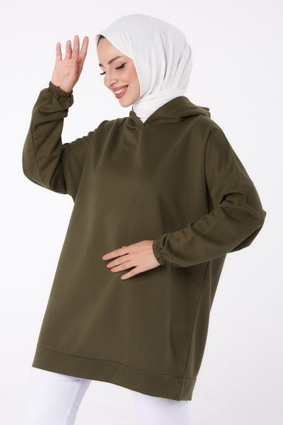 Arkası Baskılı Sweatshirt Haki - 13327 