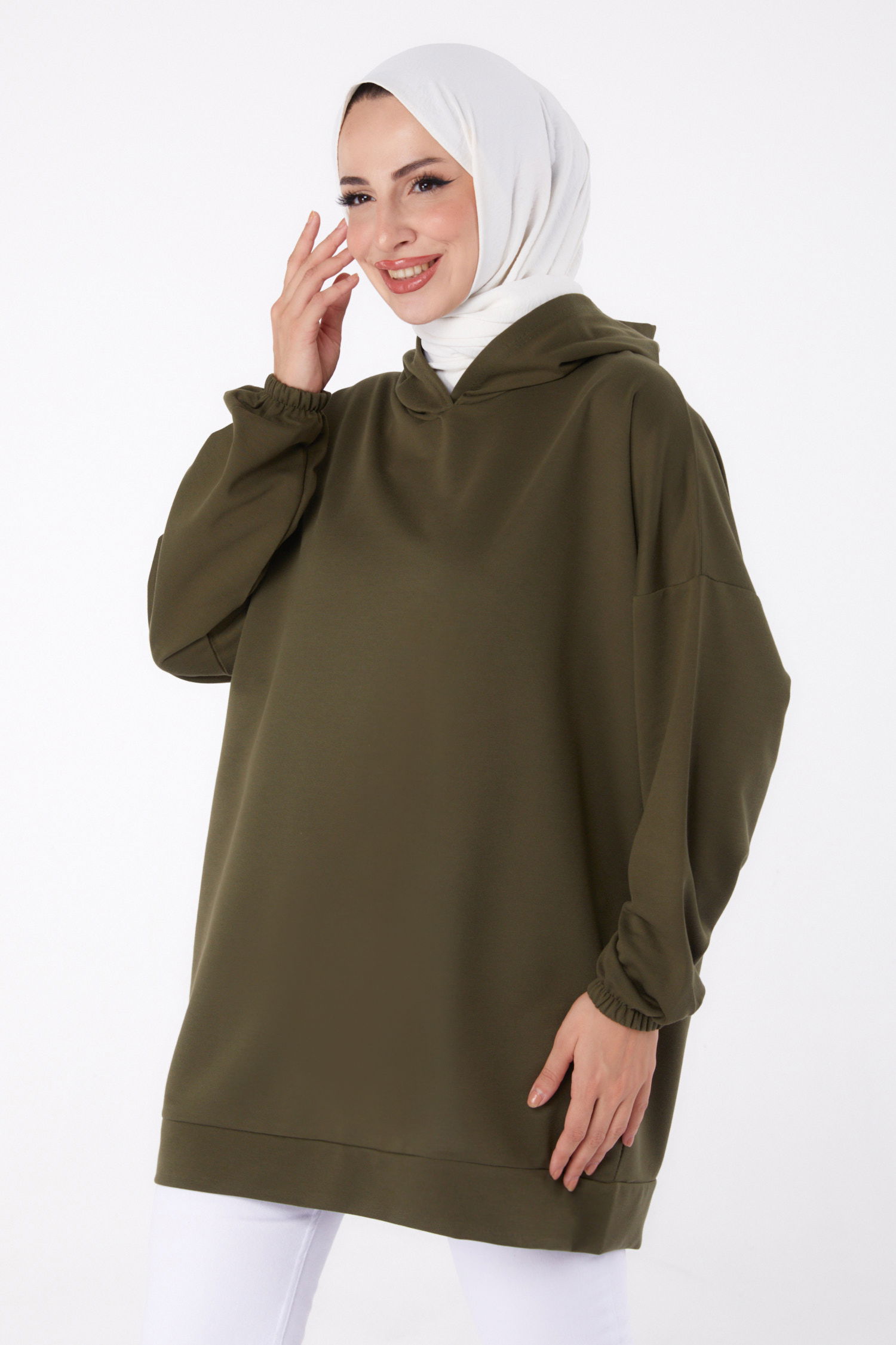 Arkası Baskılı Sweatshirt Haki - 13327 - 2