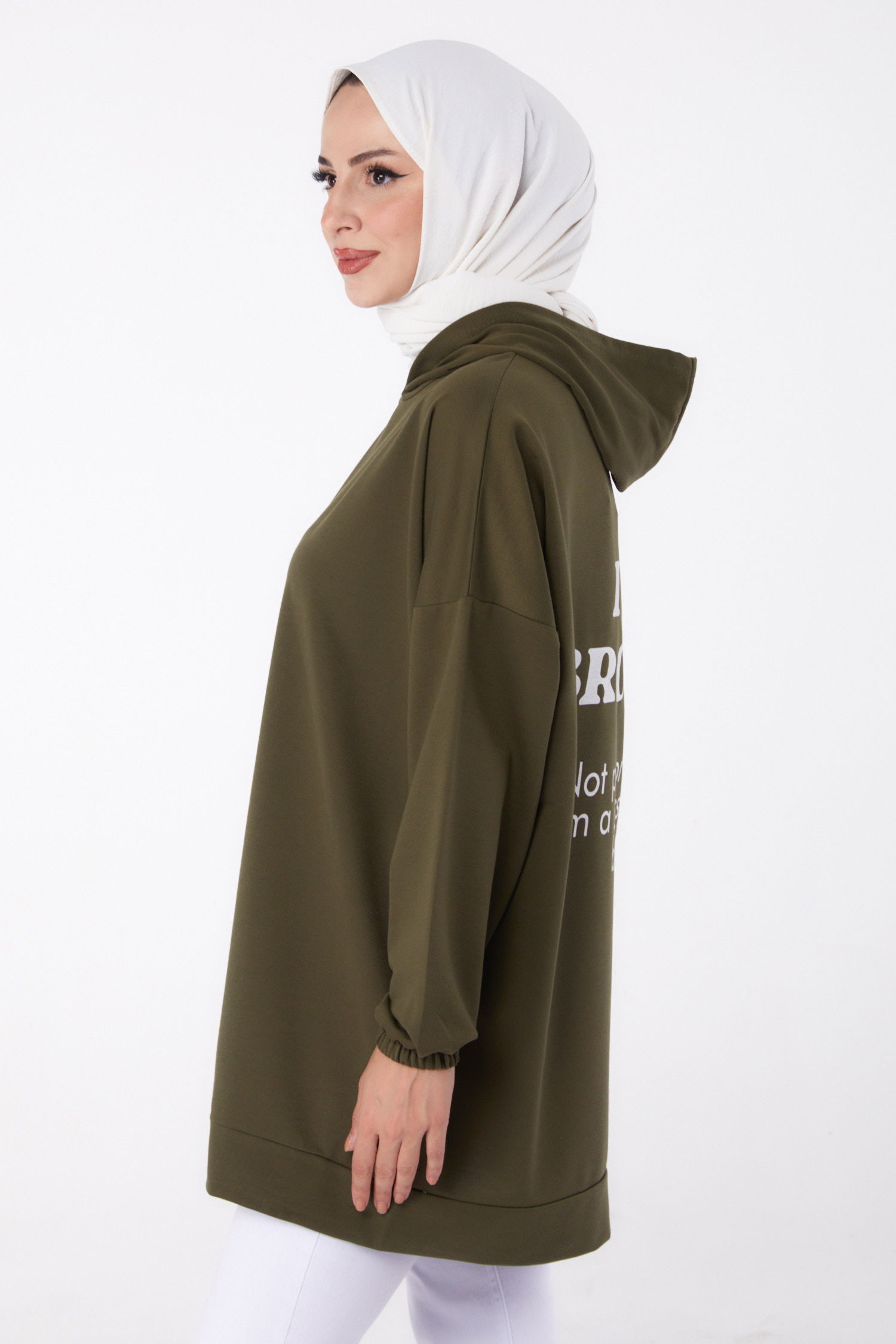 Arkası Baskılı Sweatshirt Haki - 13327 - 4