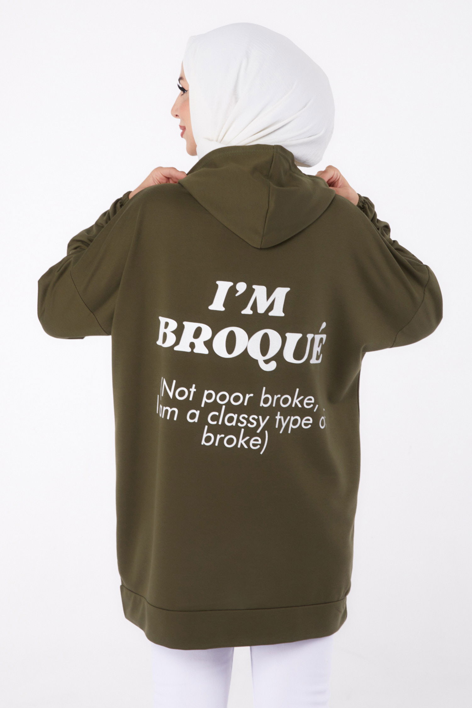 Arkası Baskılı Sweatshirt Haki - 13327 - 5