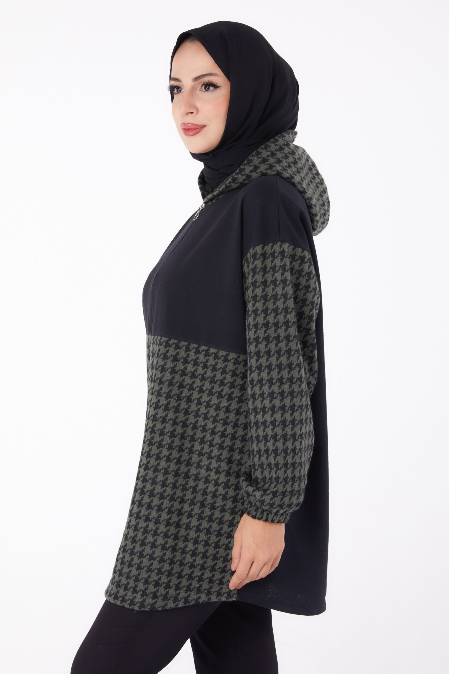 Fermuarlı Garnili sweatshirt Haki - 13314 - 4