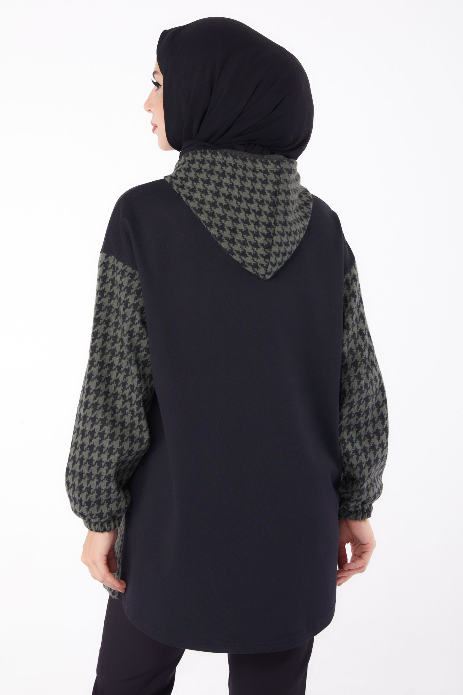 Fermuarlı Garnili sweatshirt Haki - 13314 - 5
