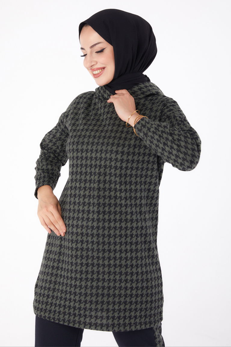 Düz Kapşonlu Yaka Kadın Haki İkili Takım - 13337 - TOFİSA