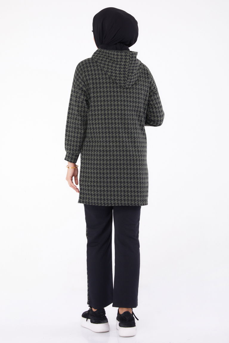 Düz Kapşonlu Yaka Kadın Haki İkili Takım - 13337 - TOFİSA