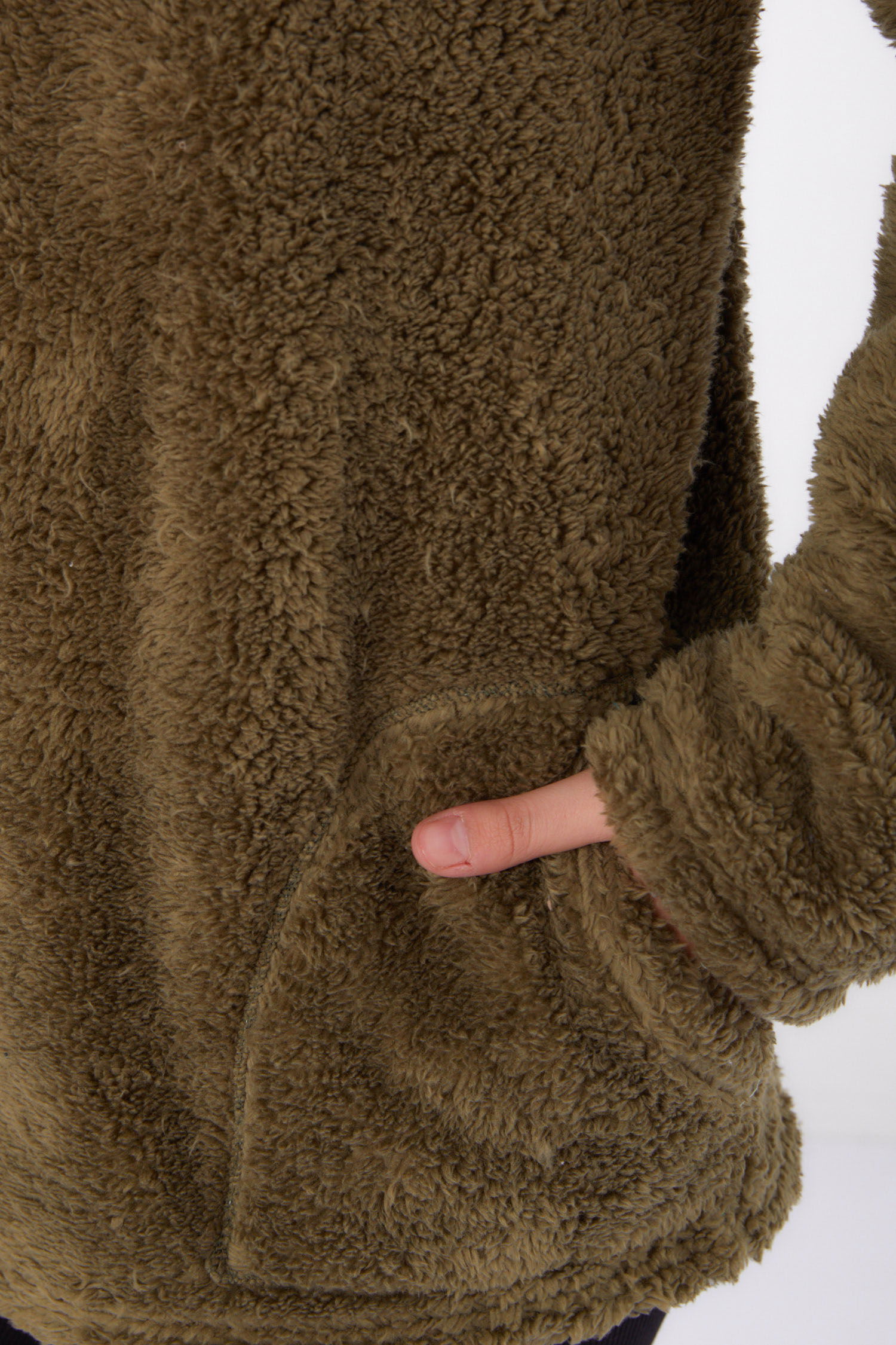 Düz Kapşonlu Yaka Kadın Haki Peluş Kısa Mont - 26459 - 6
