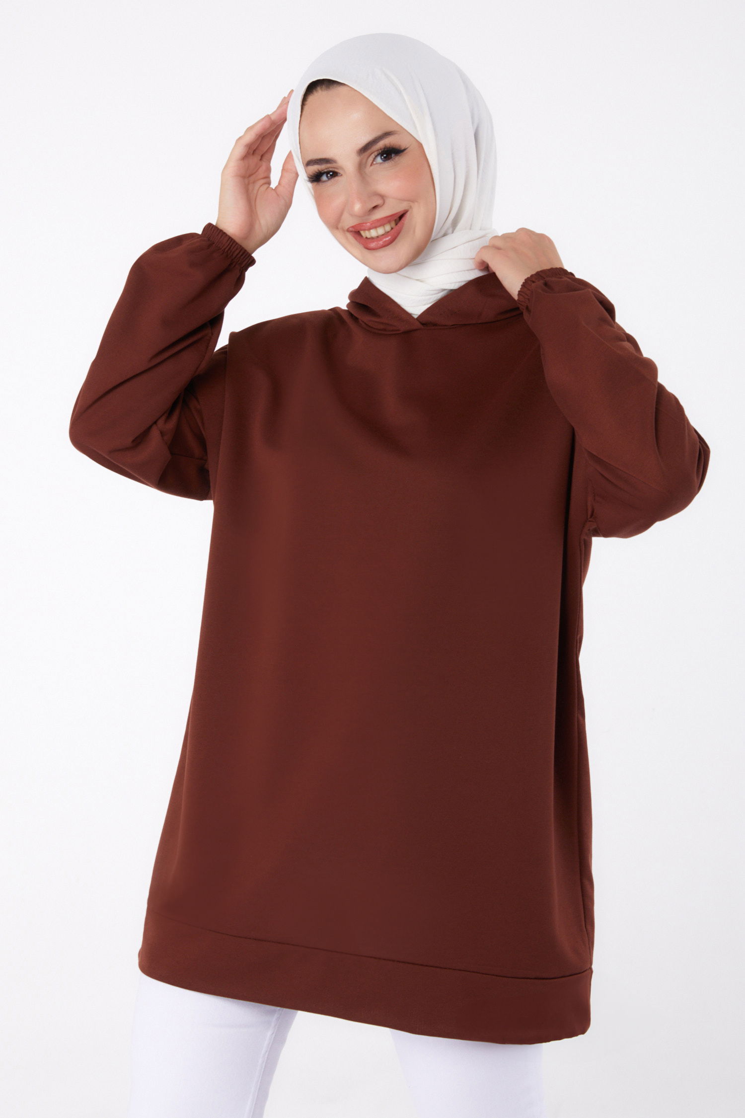 Arkası Baskılı Sweatshirt Kahve - 13327 - 1