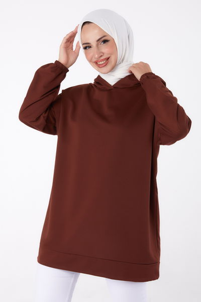Arkası Baskılı Sweatshirt Kahve - 13327 