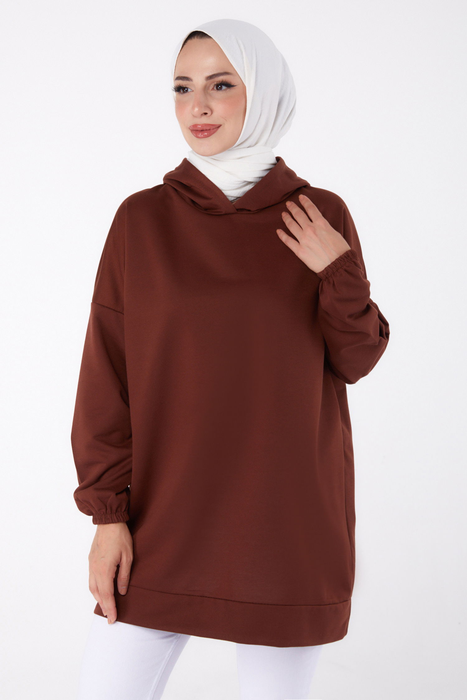 Arkası Baskılı Sweatshirt Kahve - 13327 - 2