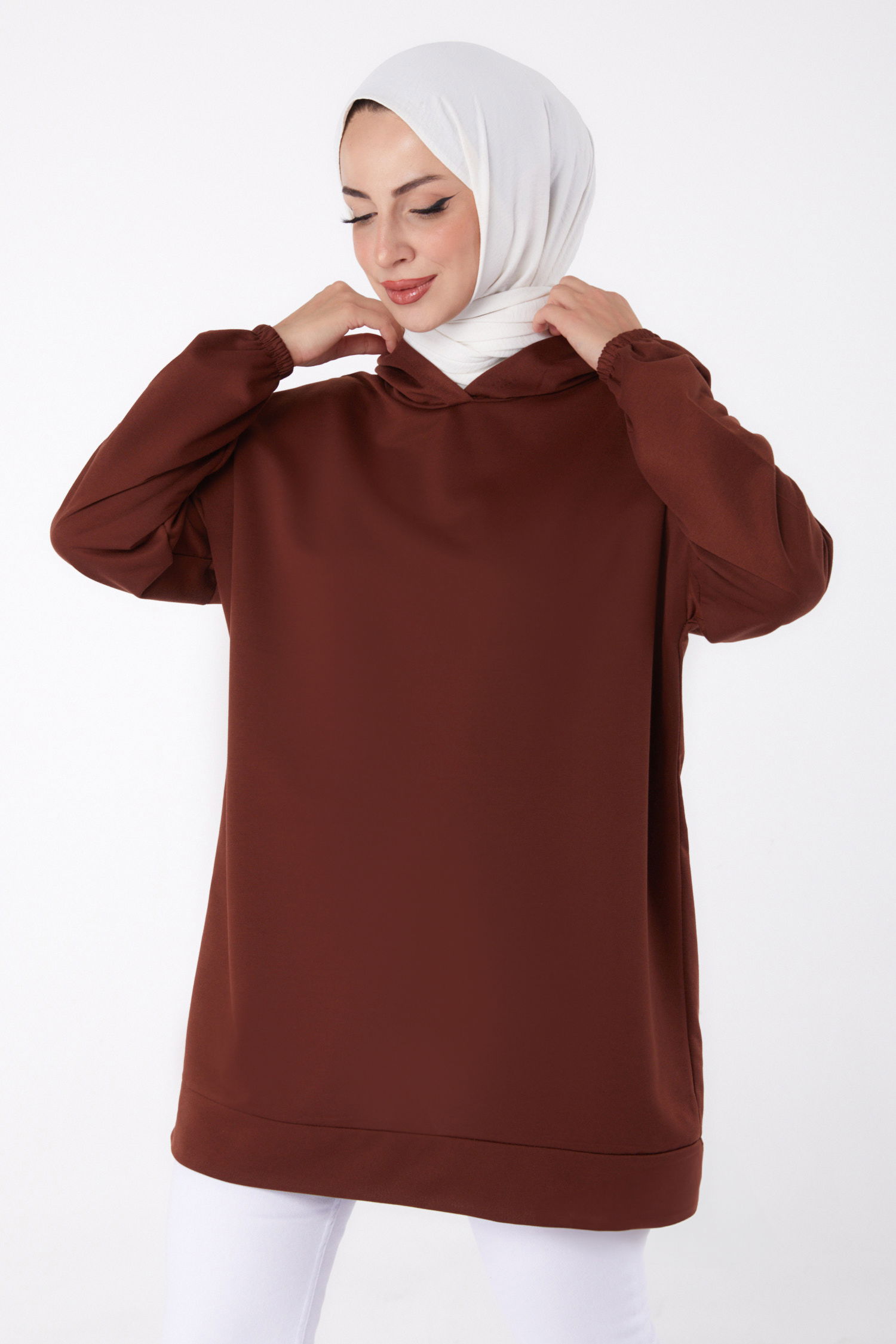 Arkası Baskılı Sweatshirt Kahve - 13327 - 3