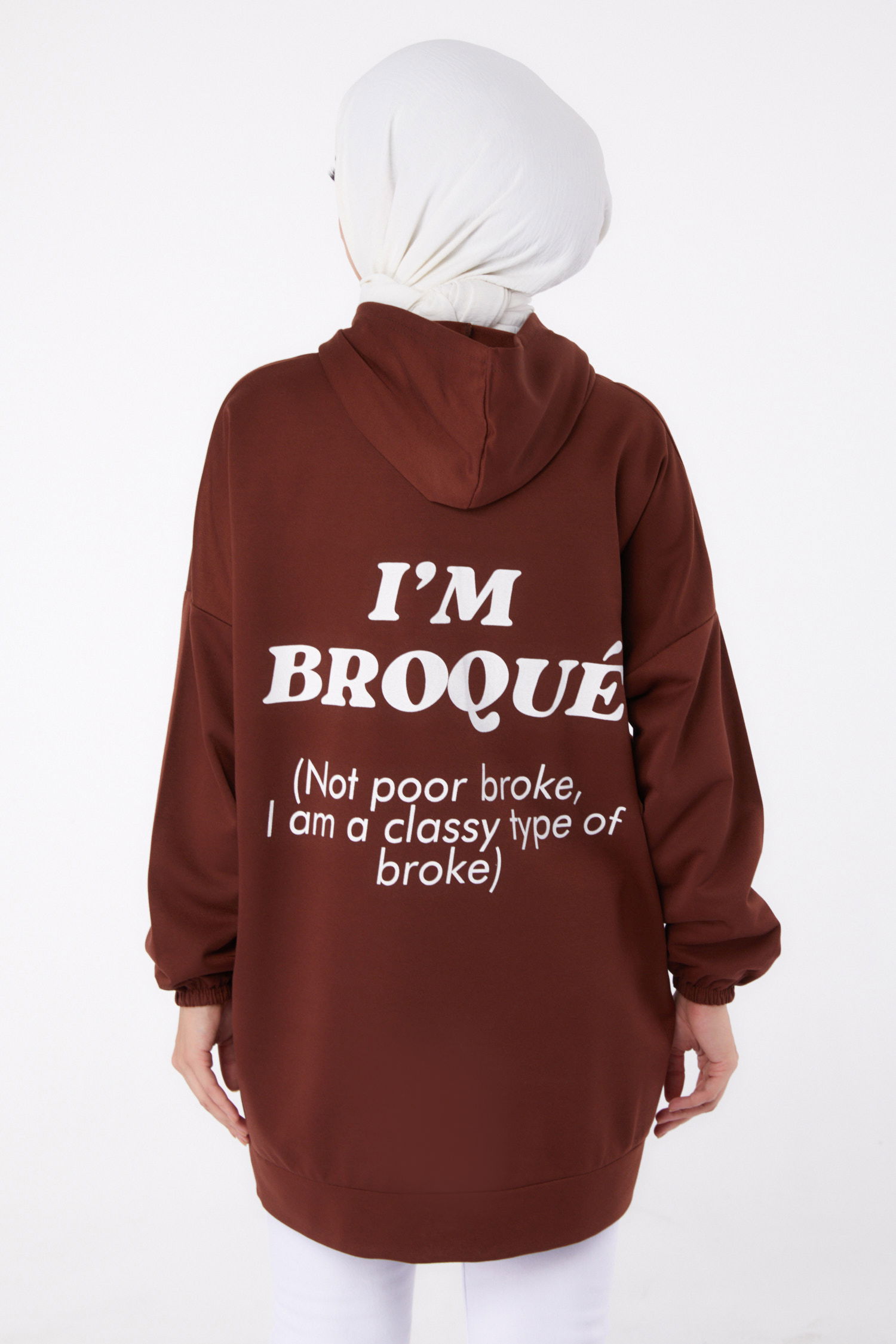 Arkası Baskılı Sweatshirt Kahve - 13327 - 5
