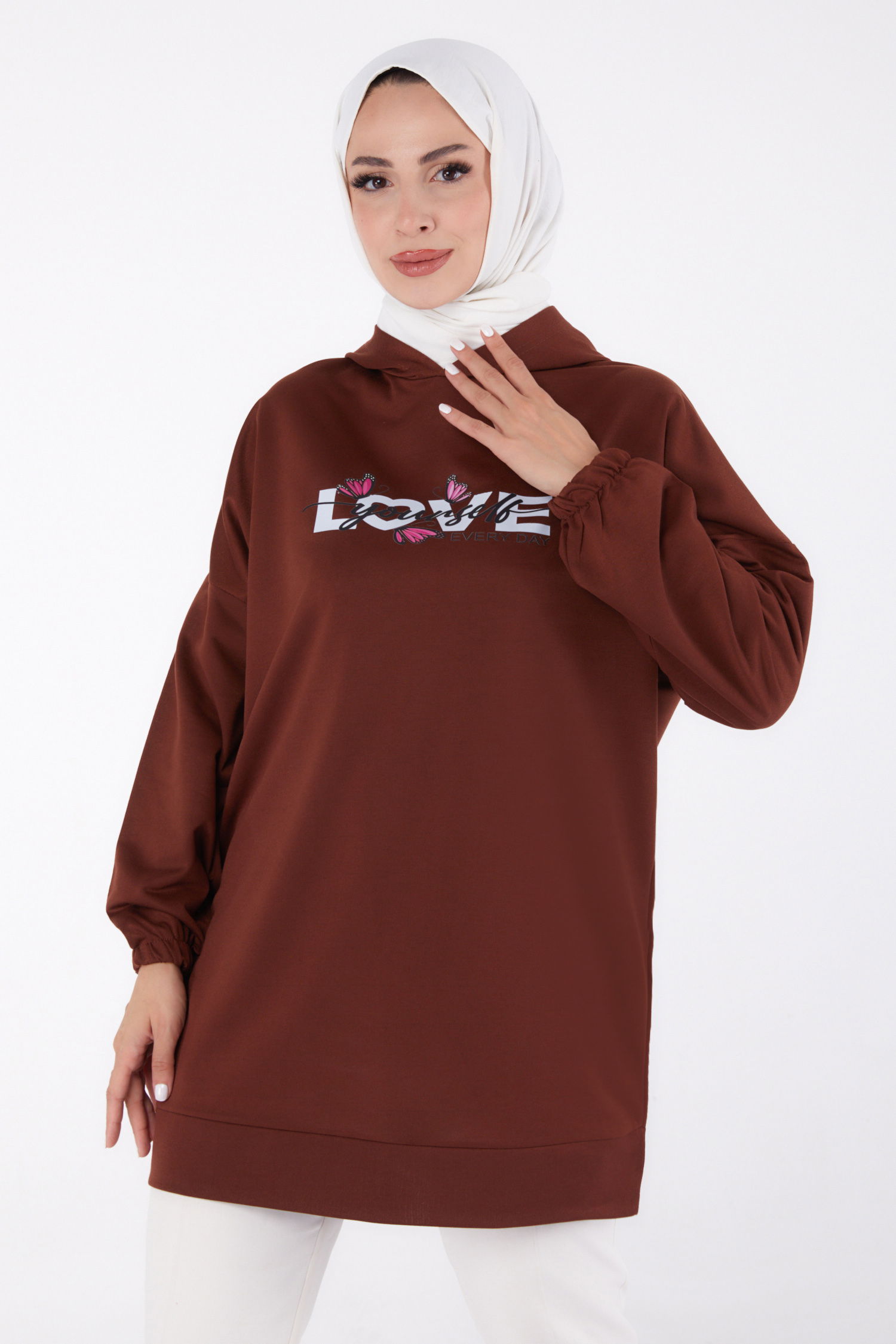 Baskılı Sweatshirt Kahve - 13330 - 2