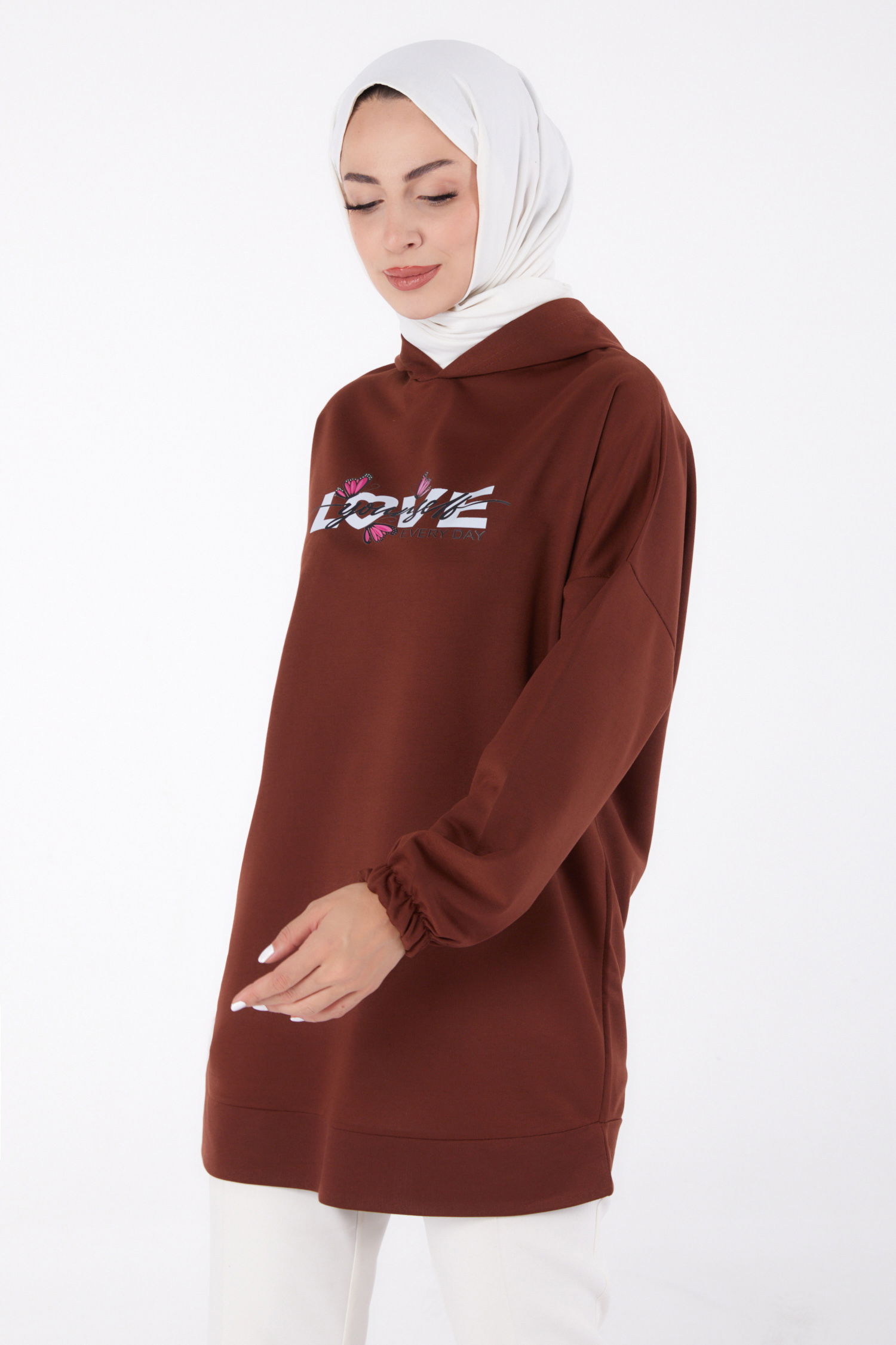 Baskılı Sweatshirt Kahve - 13330 - 3