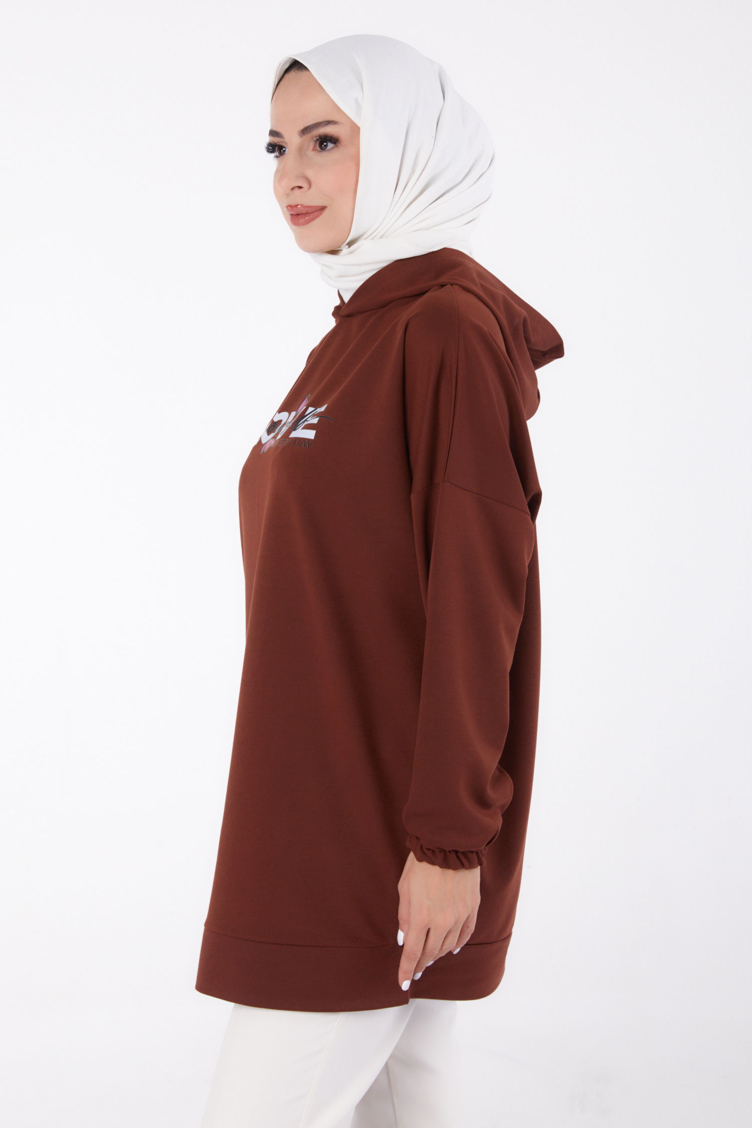 Baskılı Sweatshirt Kahve - 13330 - 4