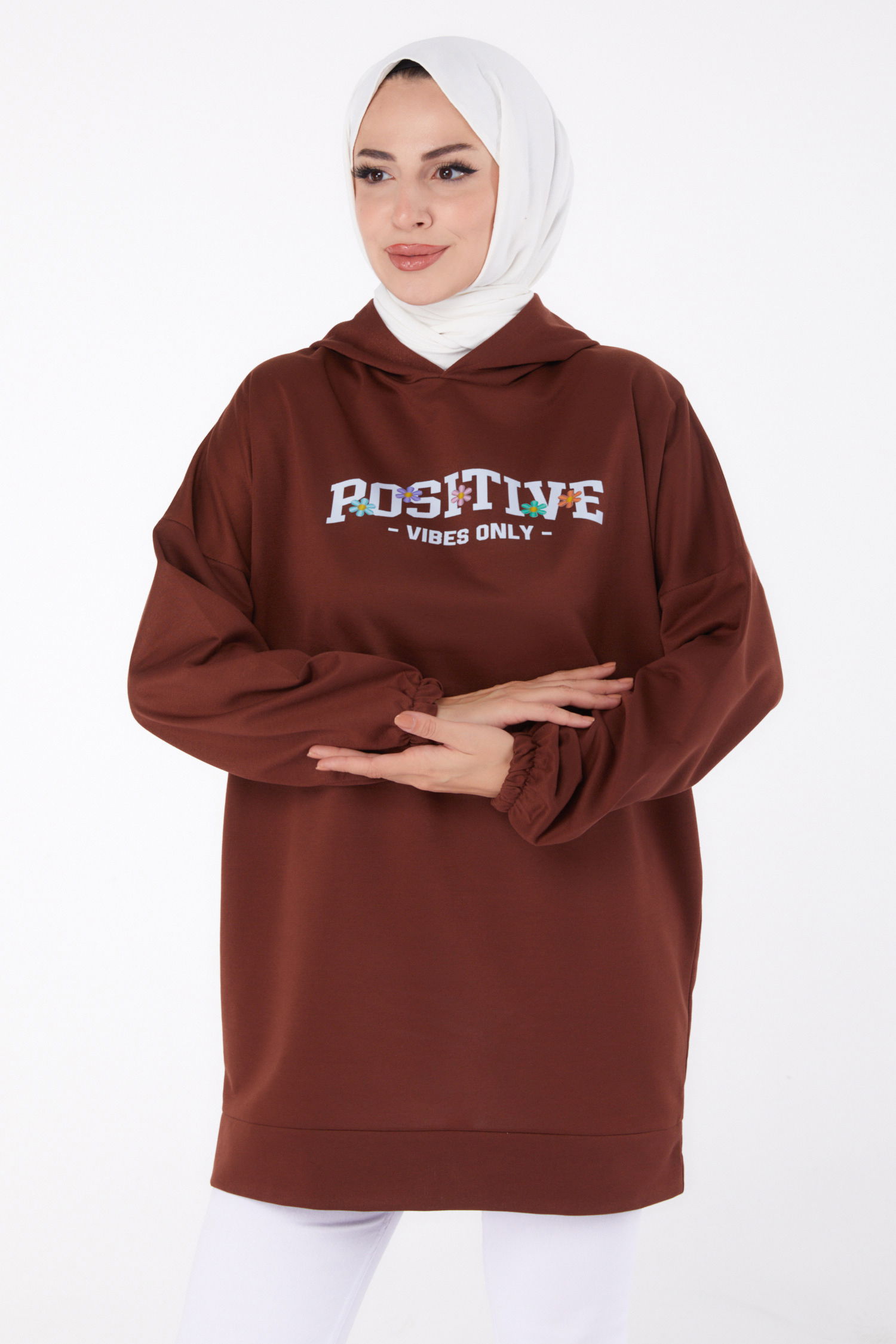 Baskılı Sweatshirt Kahve - 13333 - 2