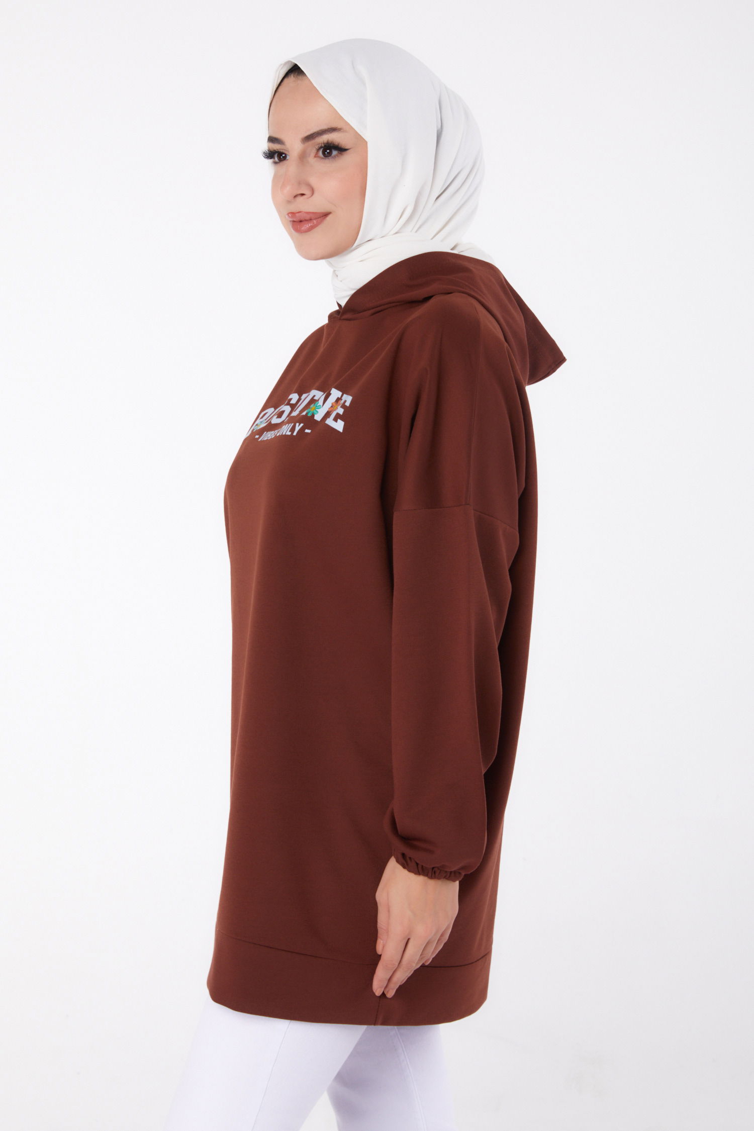 Baskılı Sweatshirt Kahve - 13333 - 3