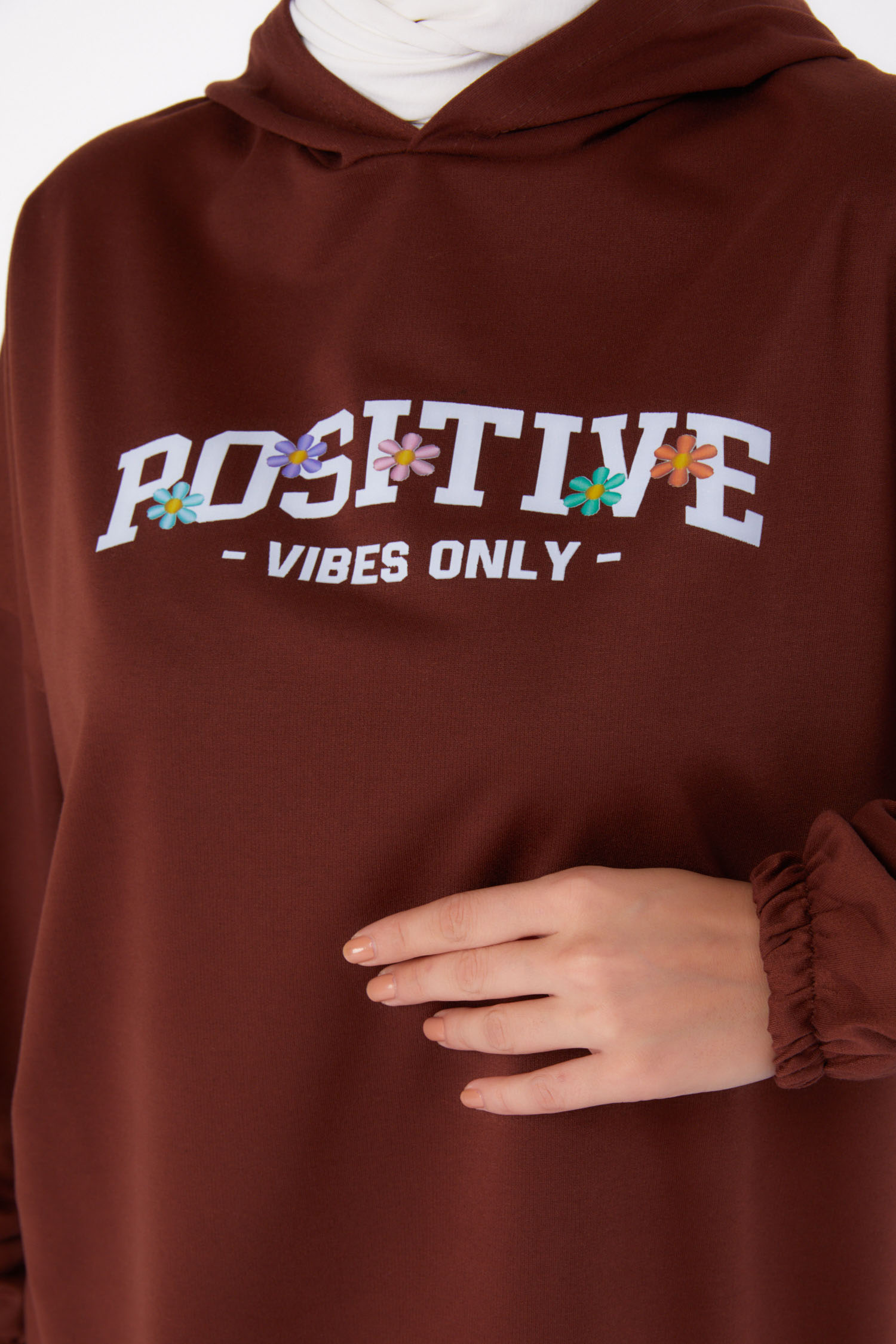 Baskılı Sweatshirt Kahve - 13333 - 5