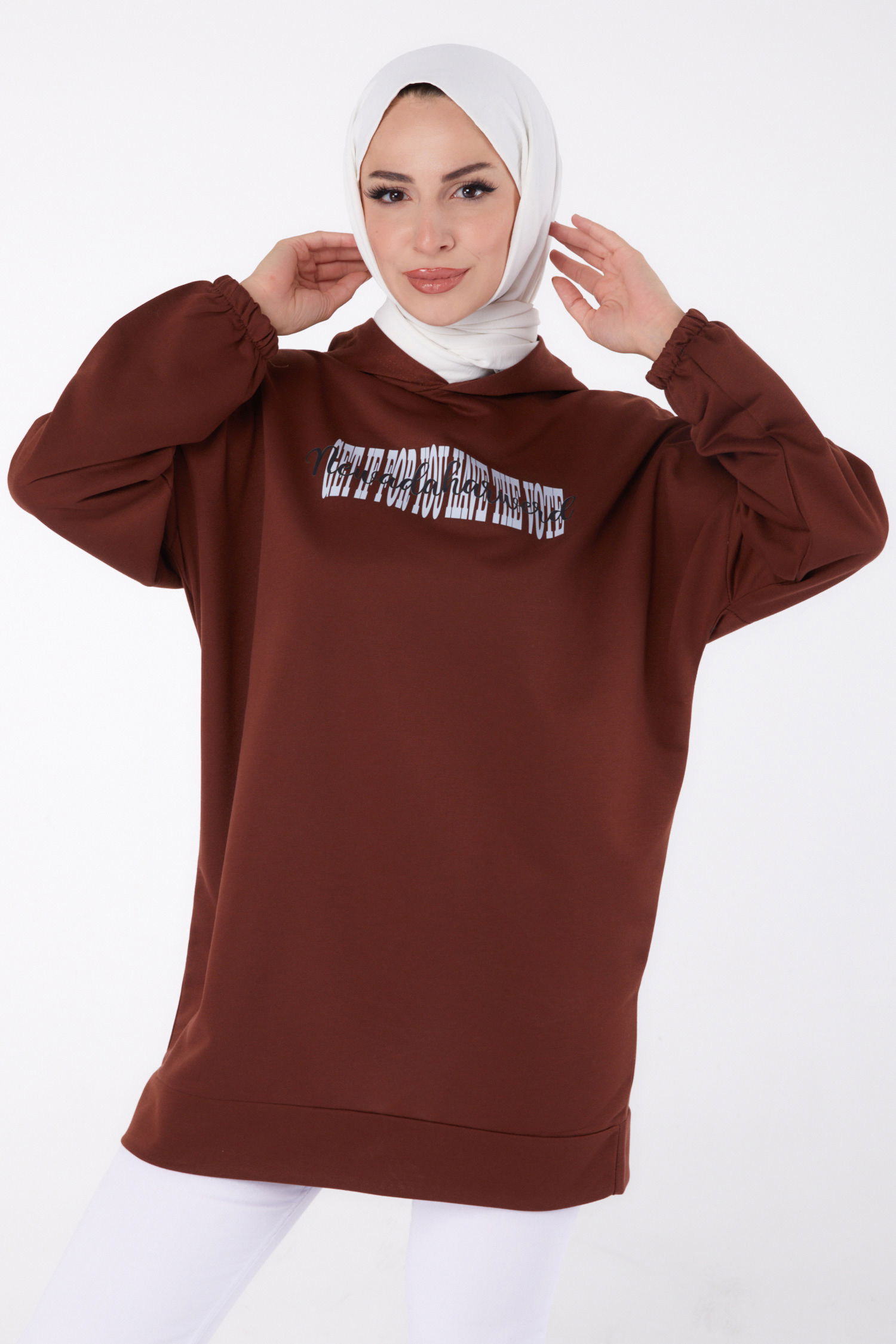 Baskılı Sweatshirt Kahve - 13334 - 2
