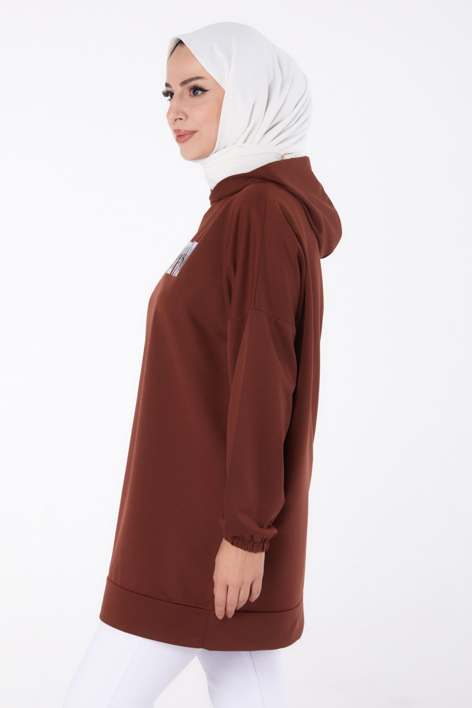 Baskılı Sweatshirt Kahve - 13334 - 3