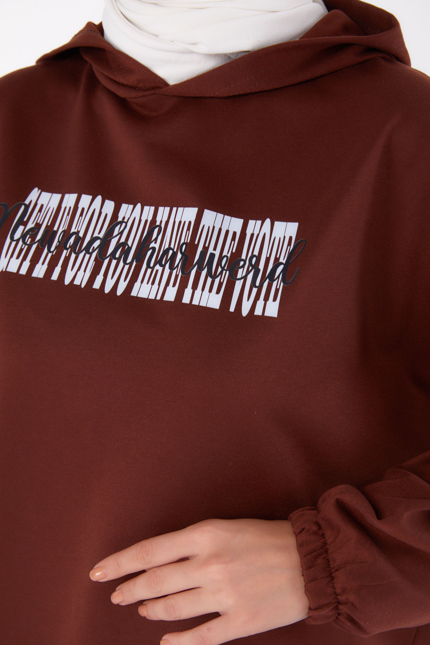 Baskılı Sweatshirt Kahve - 13334 - 5
