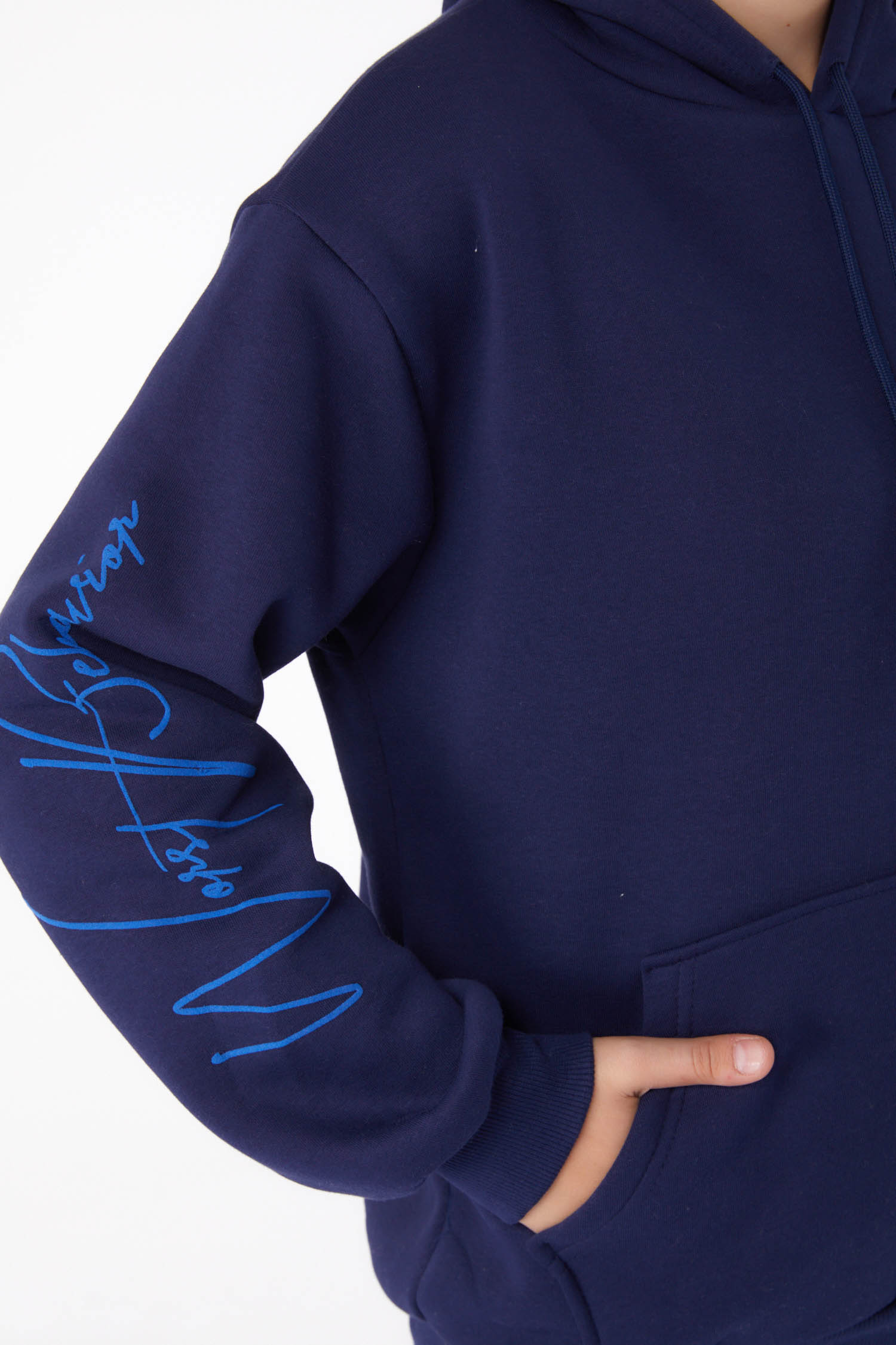 Düz Kapşonlu Yaka Kadın Lacivert Baskılı Sweatshirt - 26279 - 6