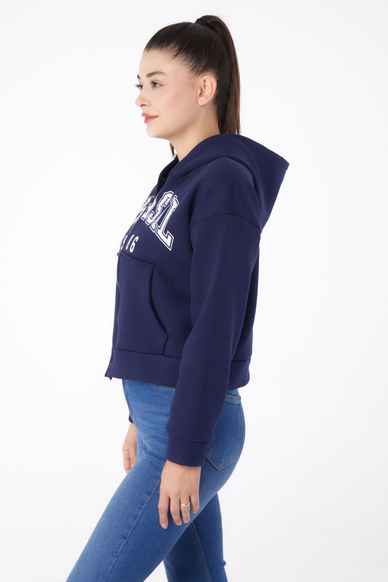 Fermuarlı Crop Sweatshirt Lacivert - 26278 - 4