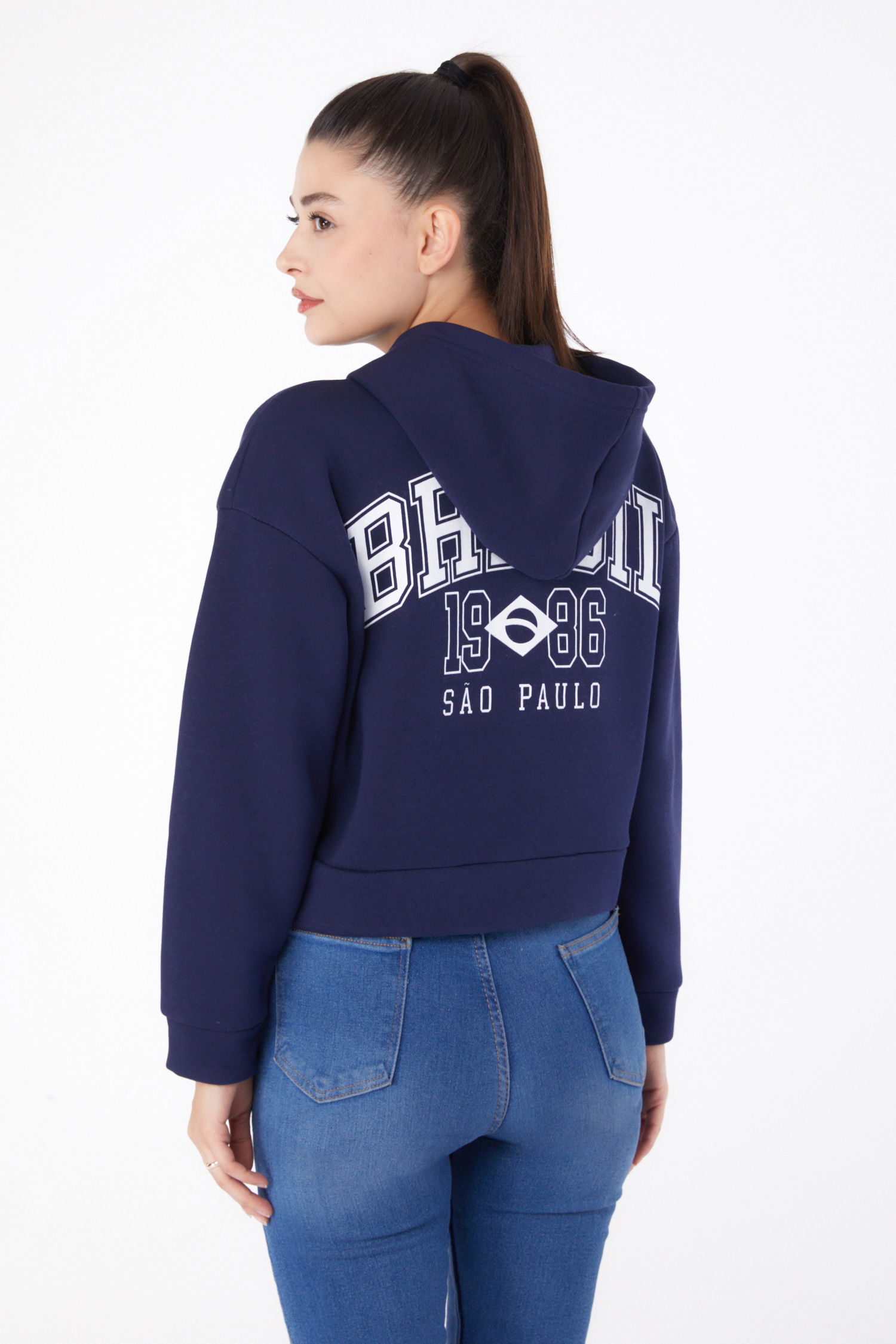 Fermuarlı Crop Sweatshirt Lacivert - 26278 - 5