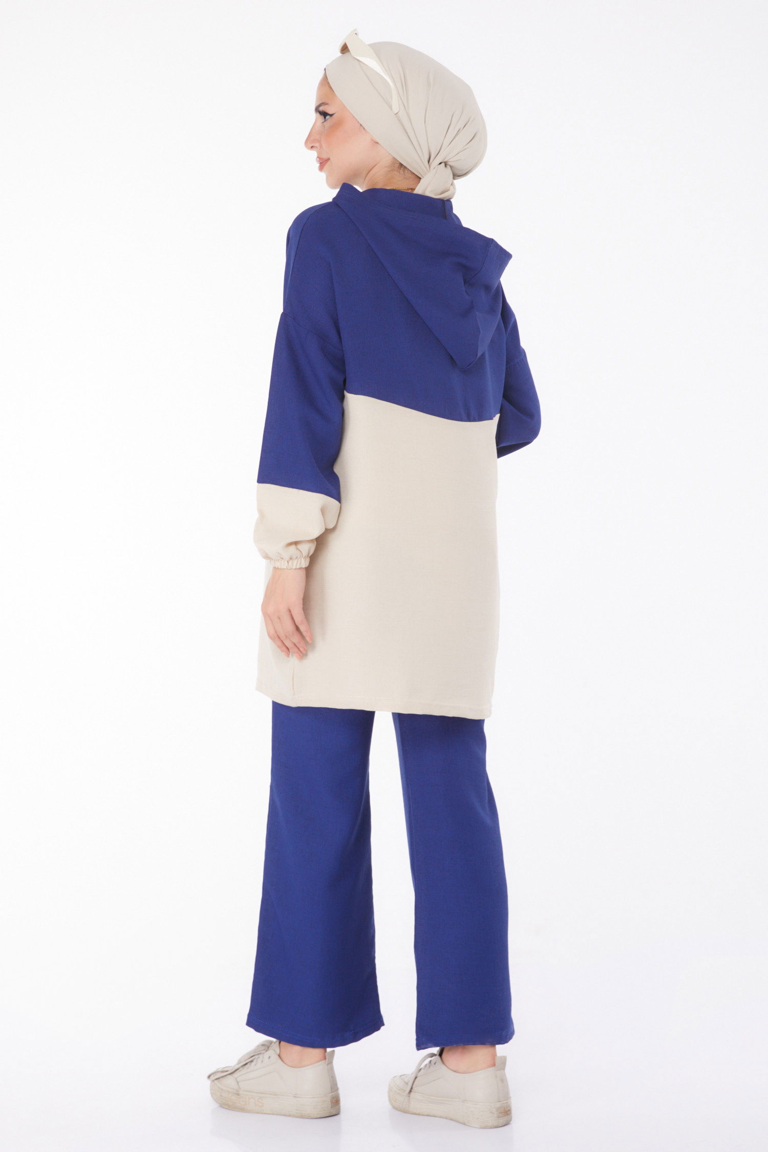 Düz Kapşonlu Yaka Kadın Lacivert Fermuarlı İkili Takım - 13234 - 5