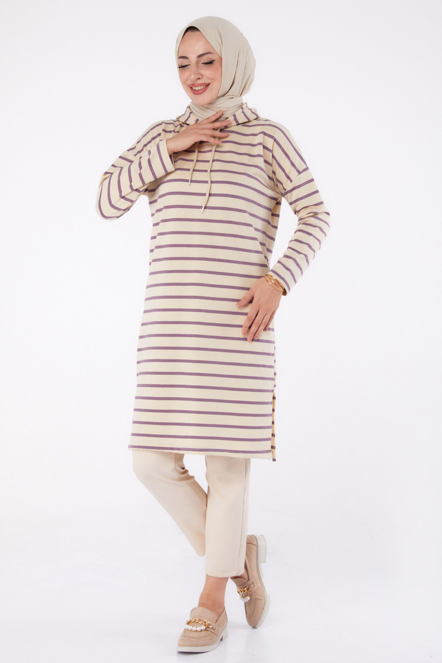 Çizgili Tunik Lila - 26377 - 1