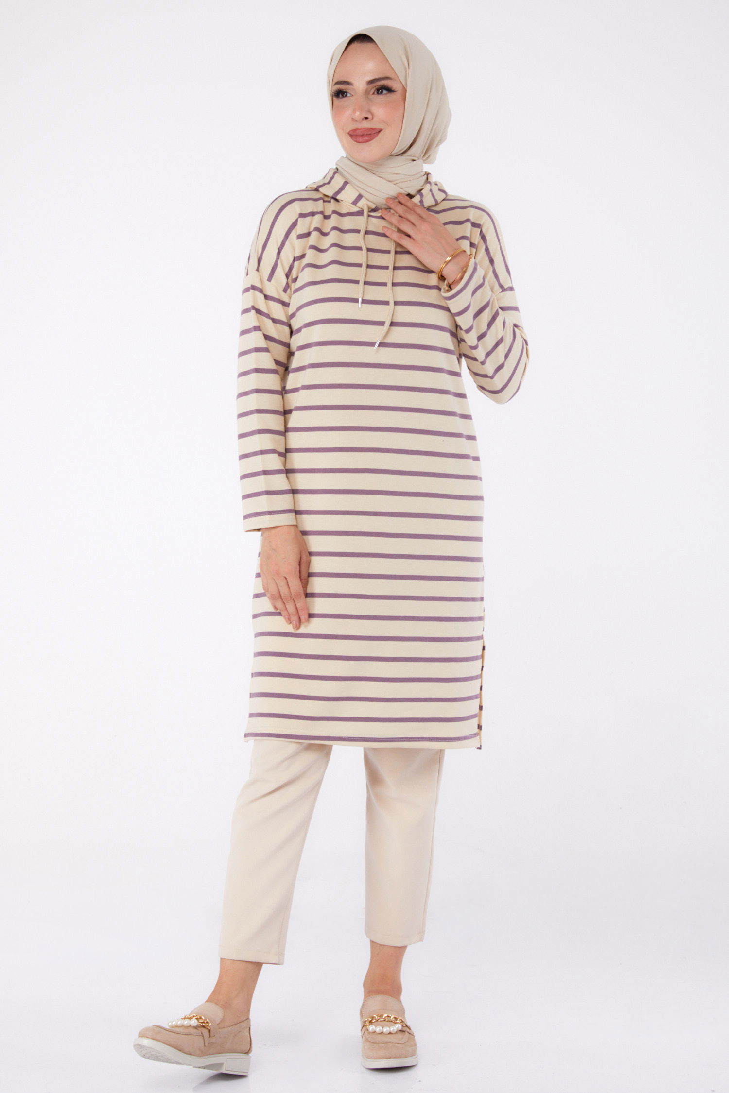 Çizgili Tunik Lila - 26377 - 2