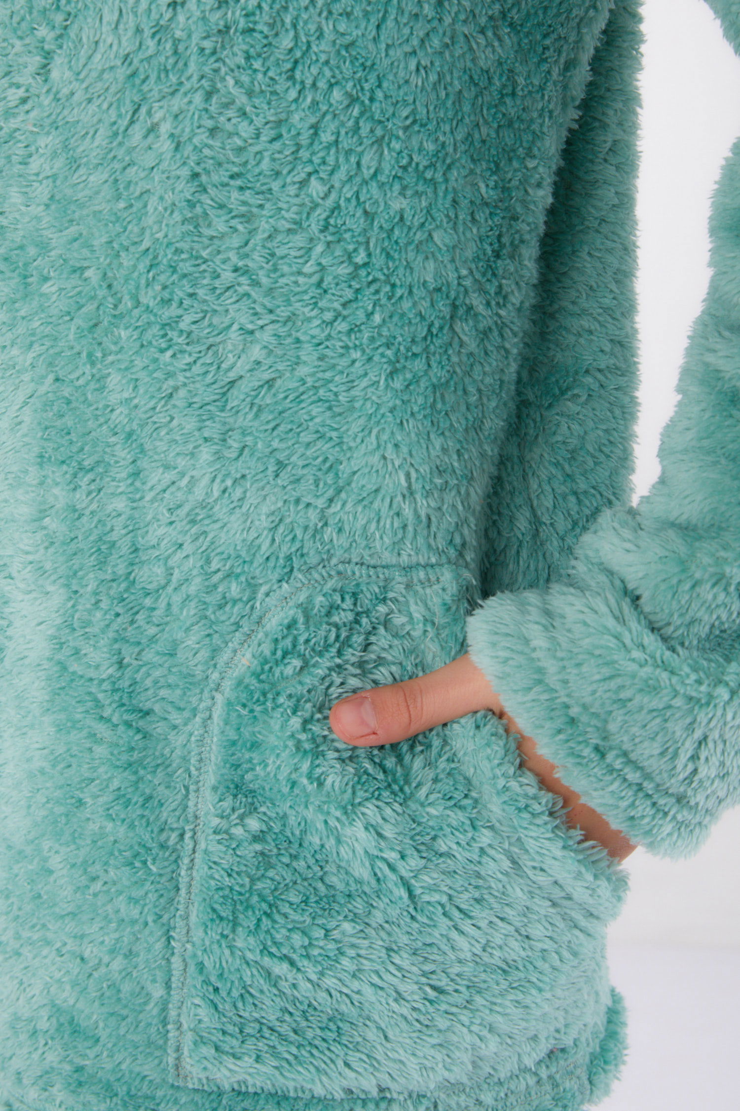 Düz Kapşonlu Yaka Kadın Mint Peluş Kısa Mont - 26459 - 6