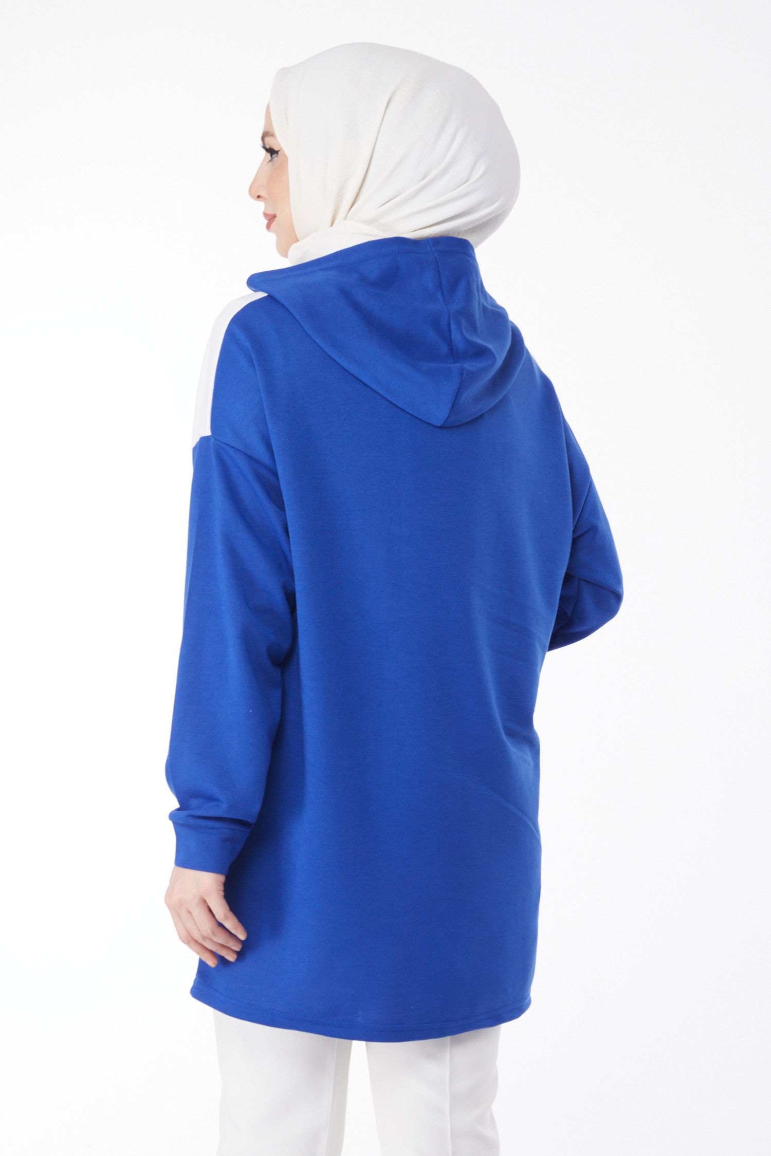 Baskılı Kapşonlu Sweatshirt Saks - 13134 - 5
