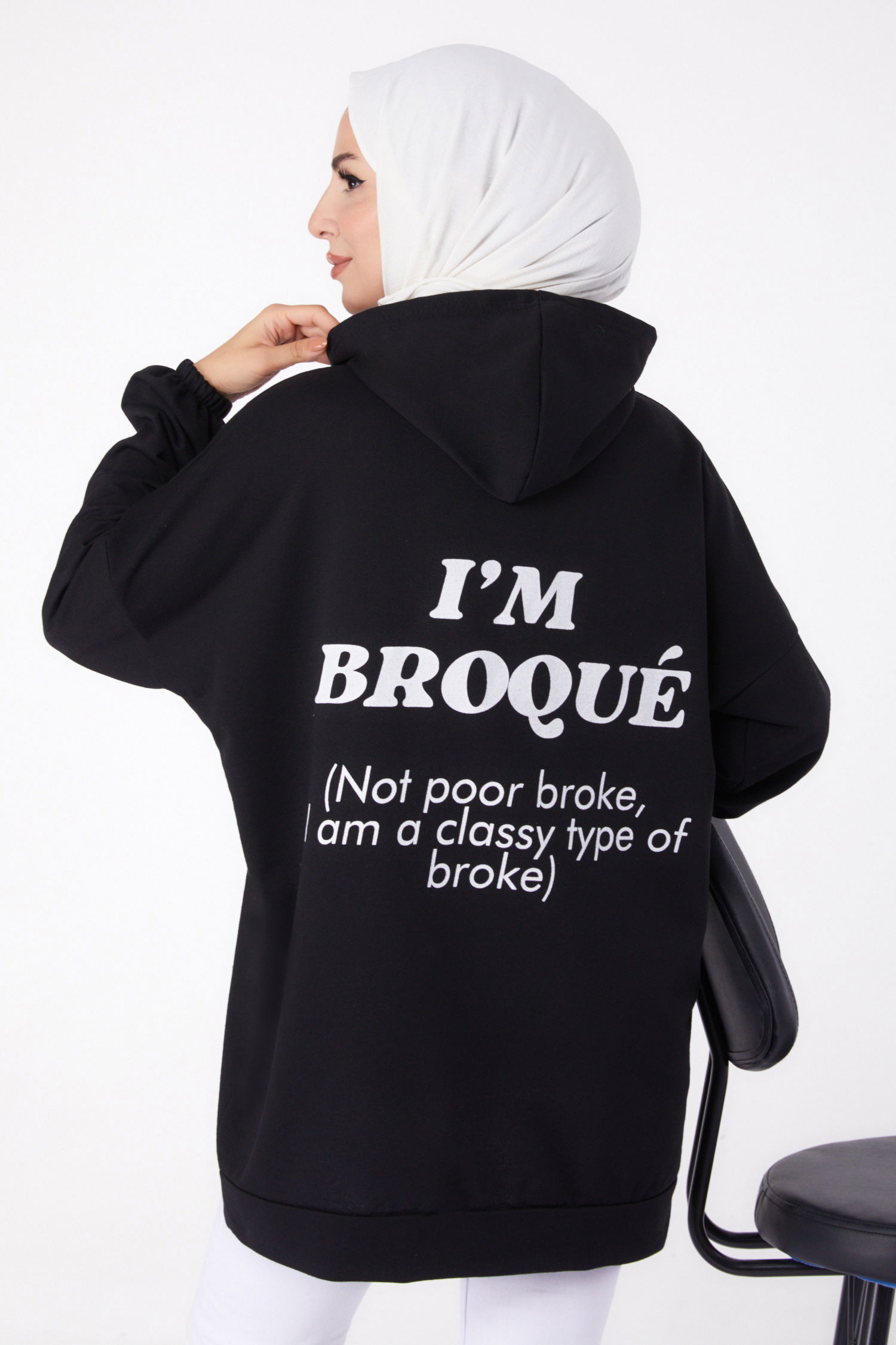 Arkası Baskılı Sweatshirt Siyah - 13327 - 1