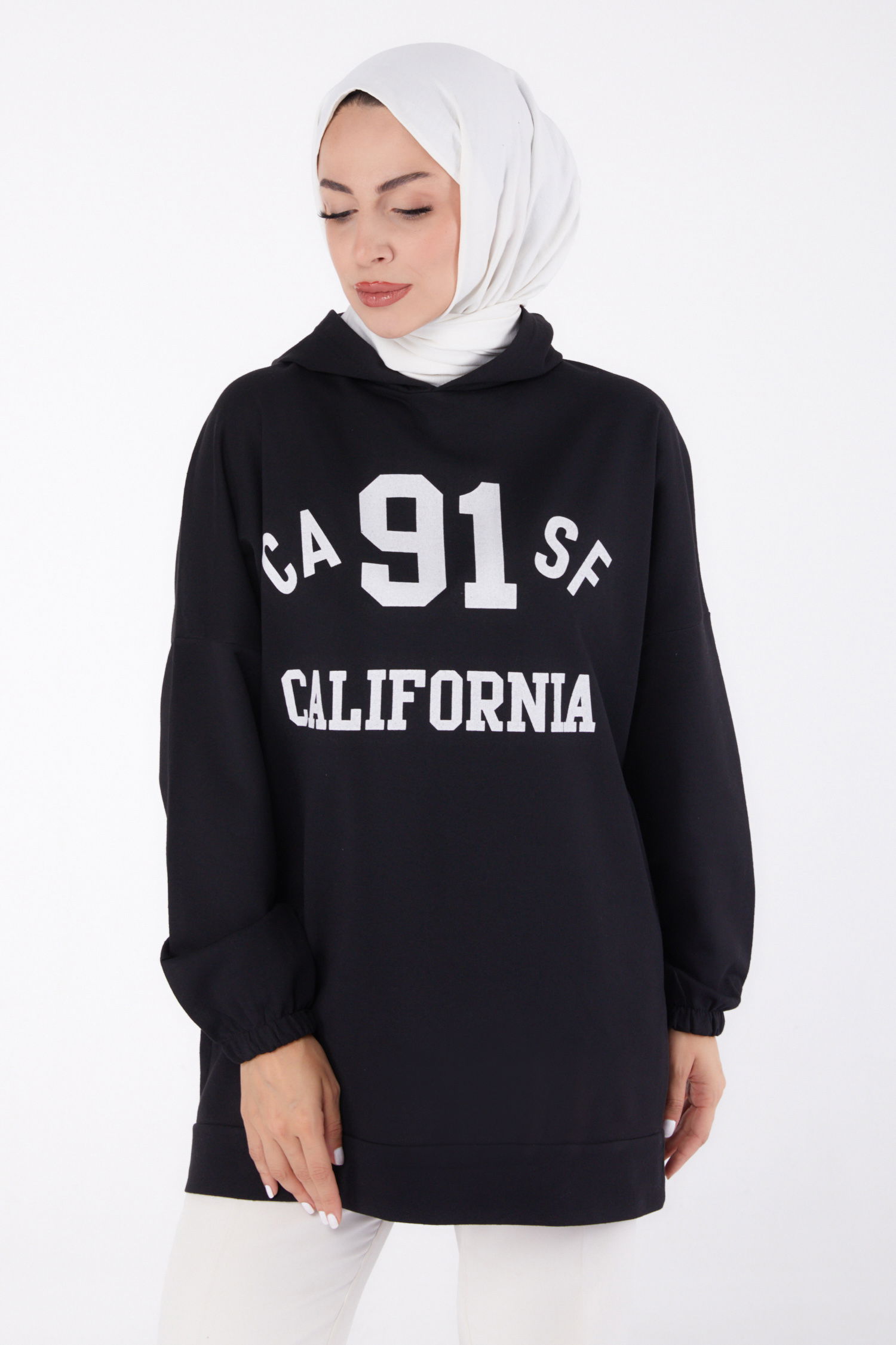 Baskılı Sweatshirt Siyah - 13329 - 1